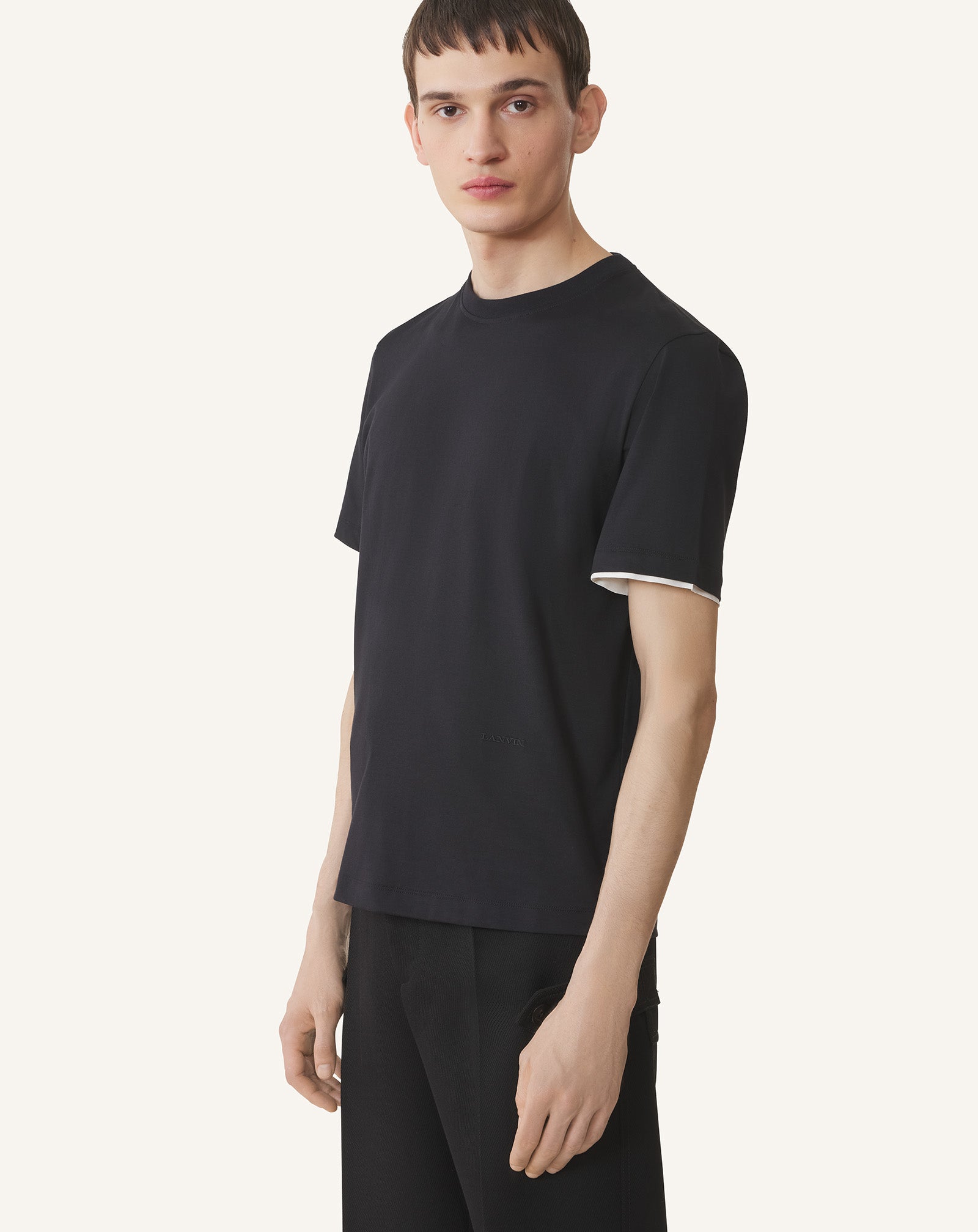 Black Cotton T-shirt With Silk Detail | Lanvin
