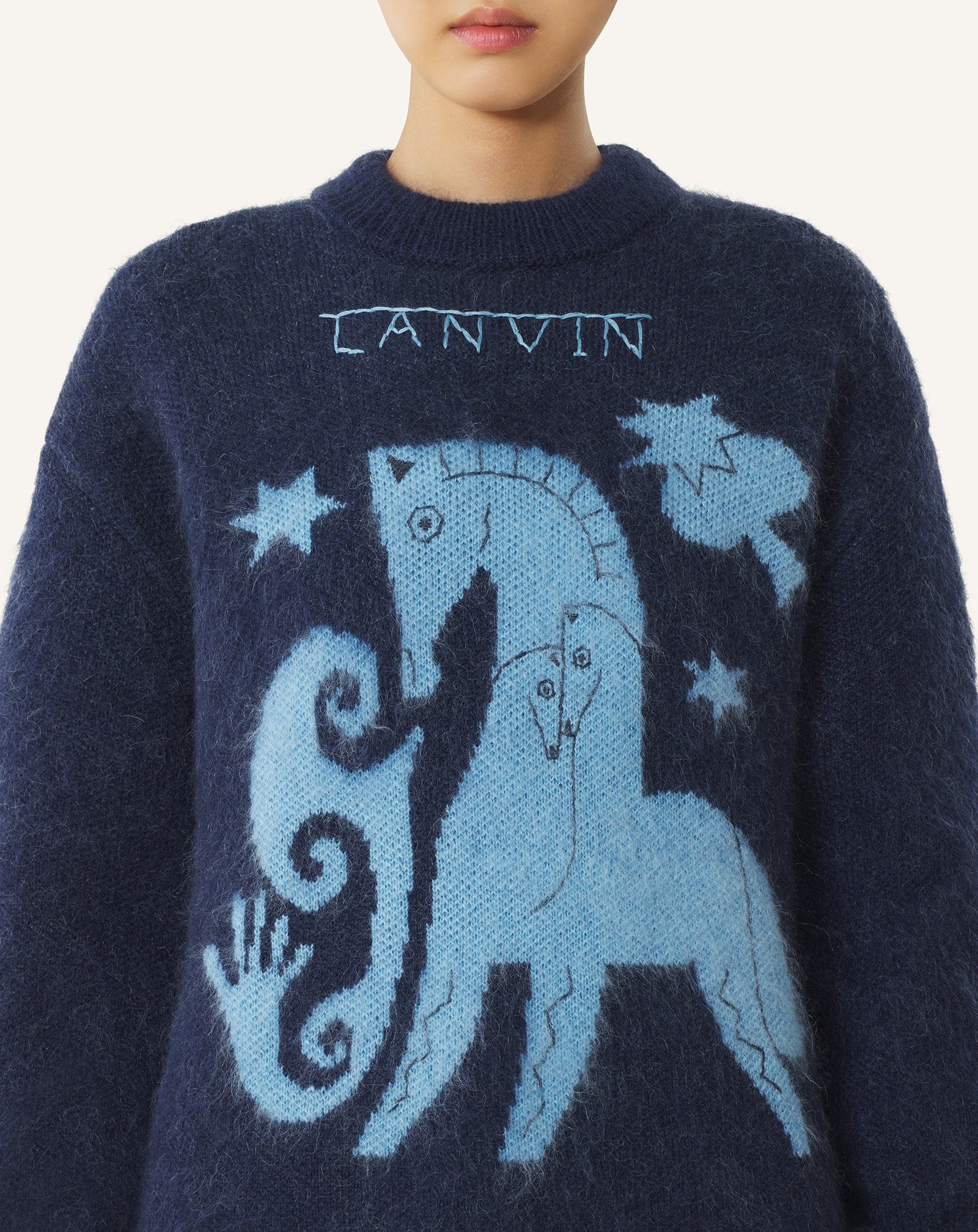 Blue Lunar Year Jacquard Mohair Sweater | Lanvin