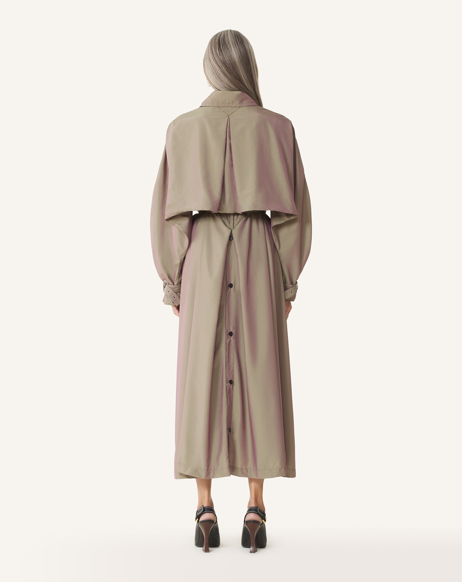 BEIGE FLOWING TAFFETA TRENCH COAT