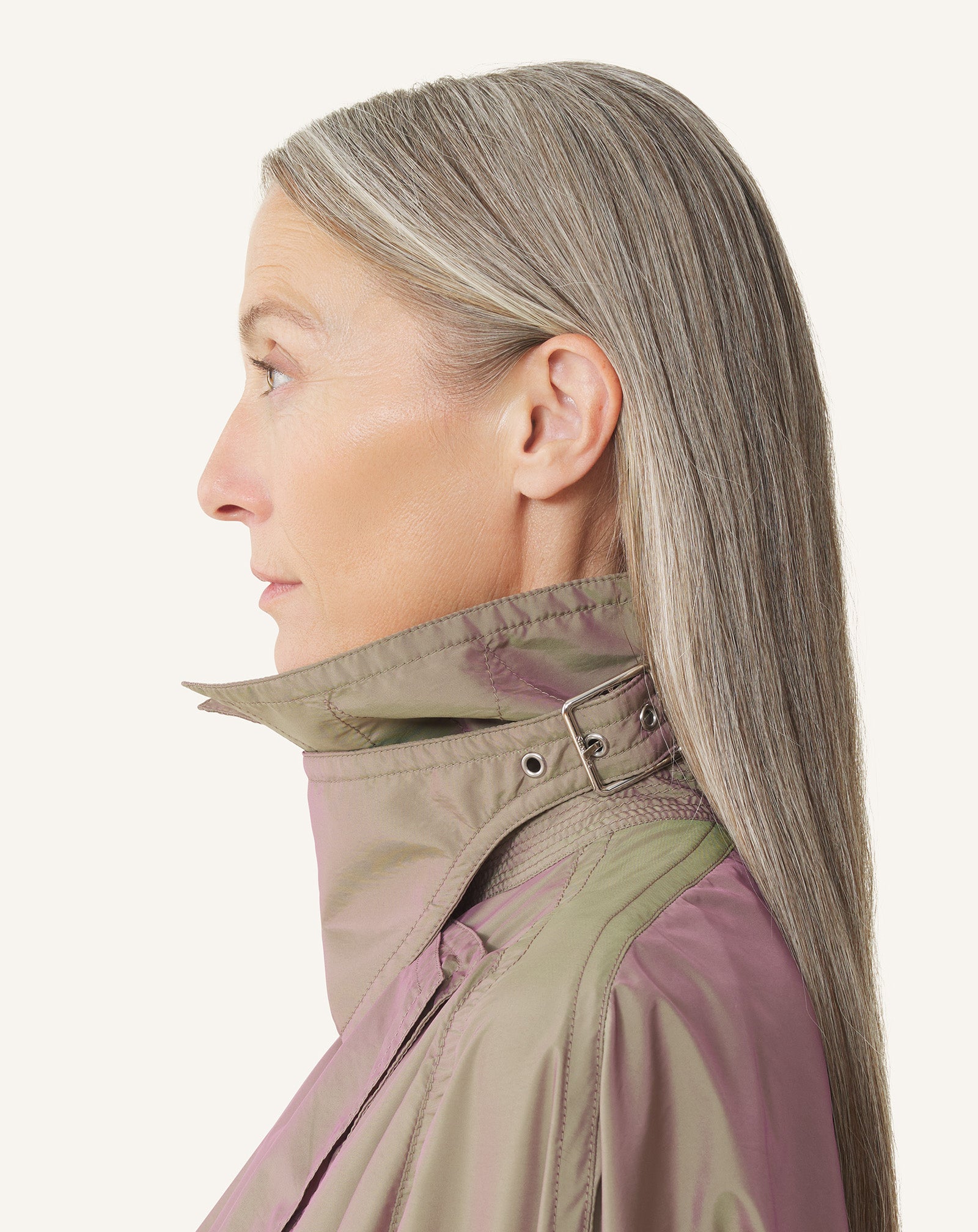 BEIGE FLOWING TAFFETA TRENCH COAT