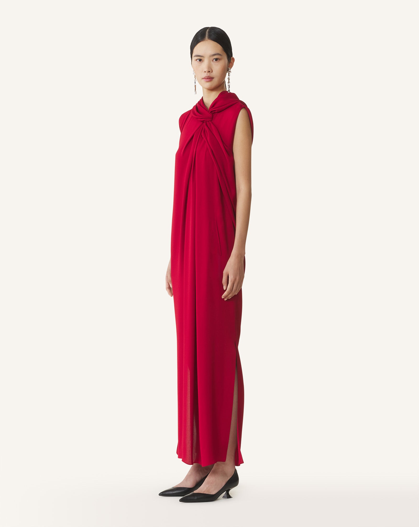 LONG KNOTTED DRESS IN SATIN