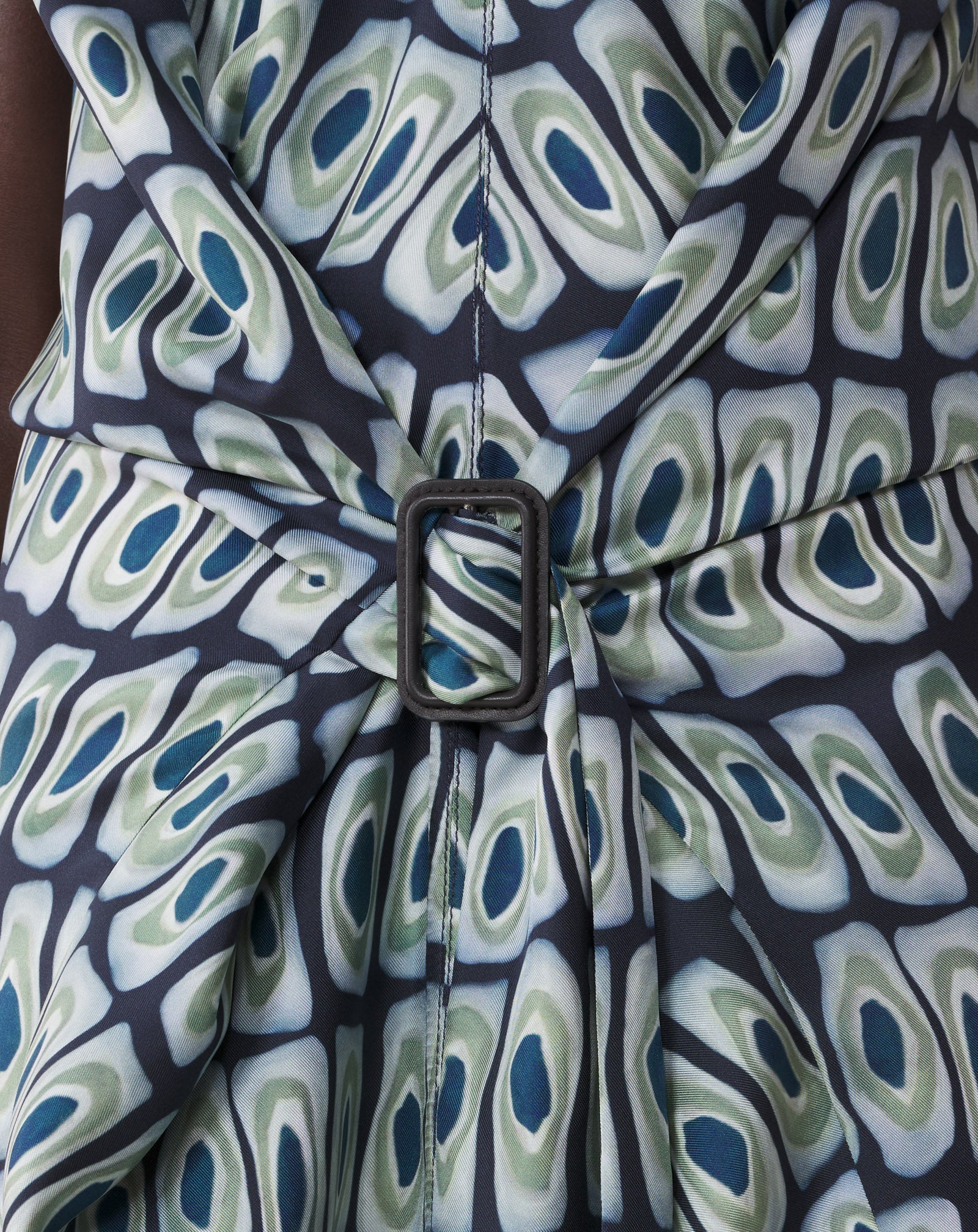 GREEN PRINTED CAPE DRESS IN SILK