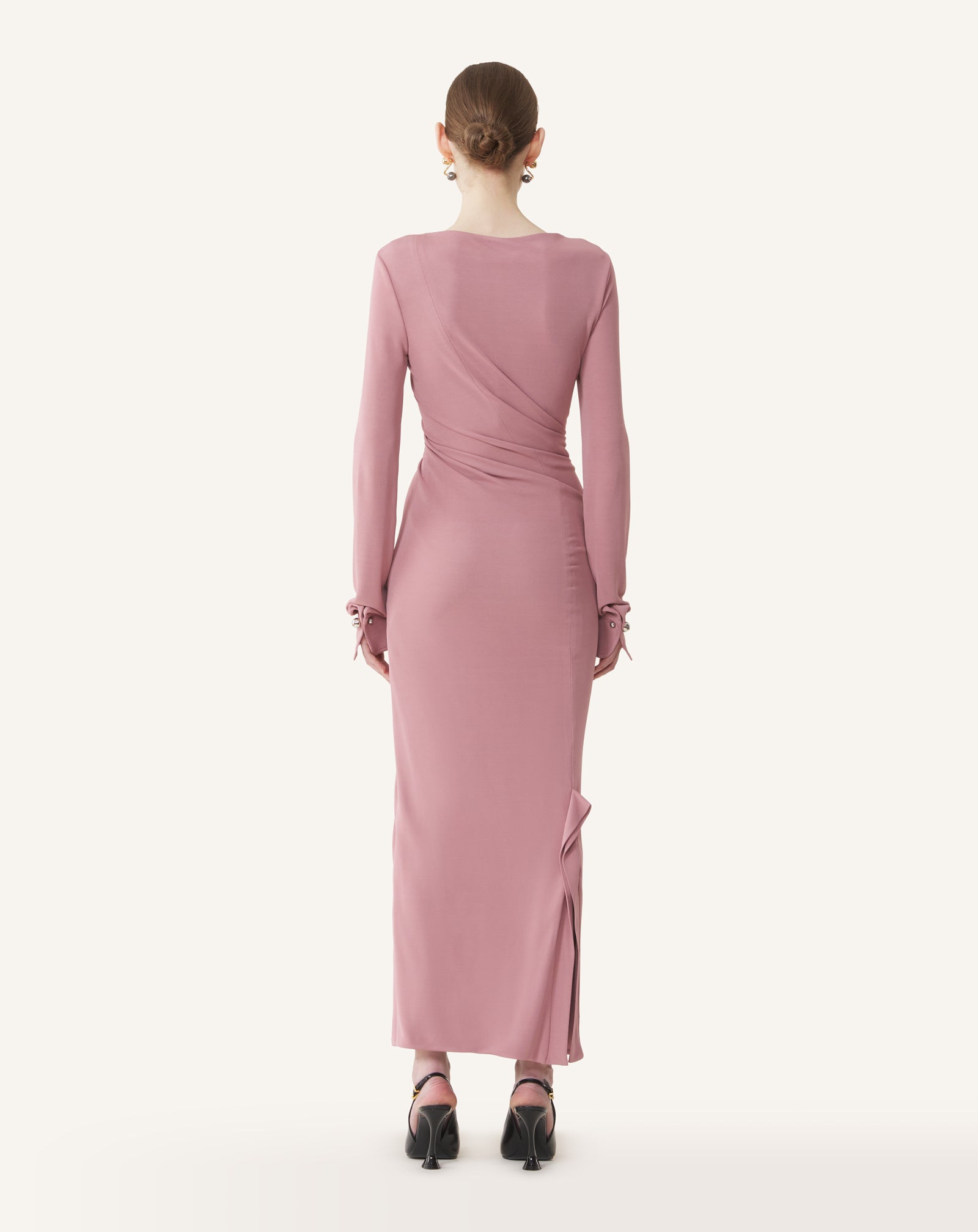 PINK LONG DRAPED DRESS IN CREPE JERSEY