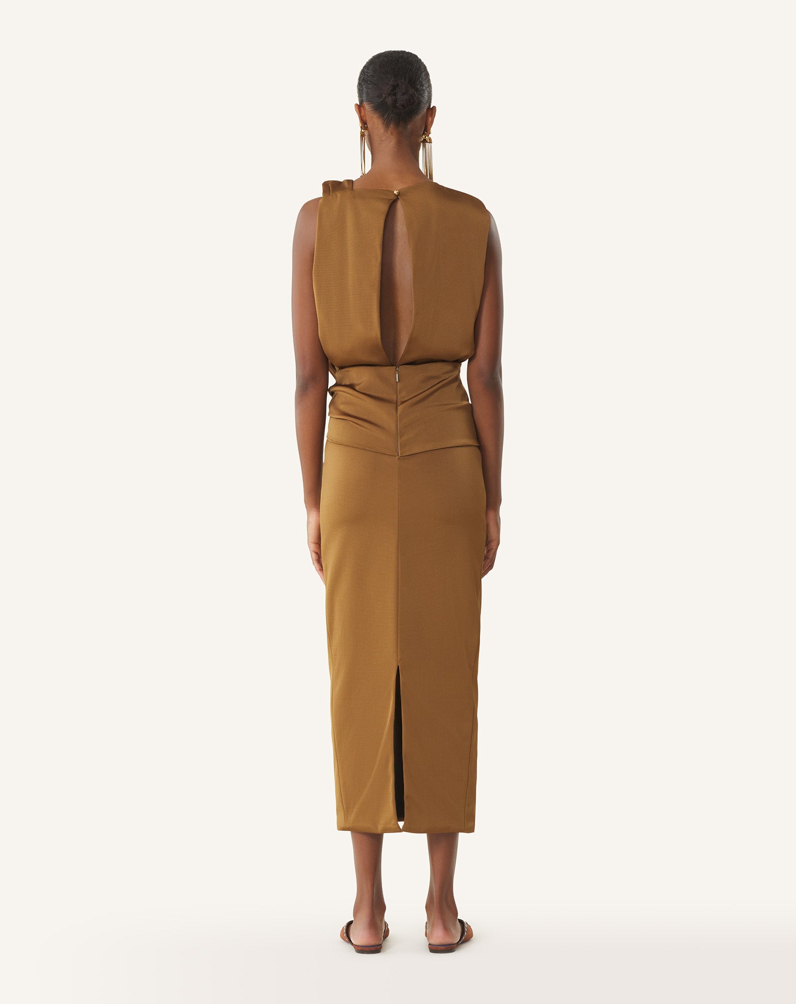 BROWN MIDI DRESS IN VISCOSE
