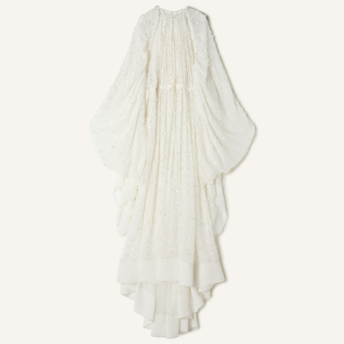 White Long Dress In Plumetis Silk