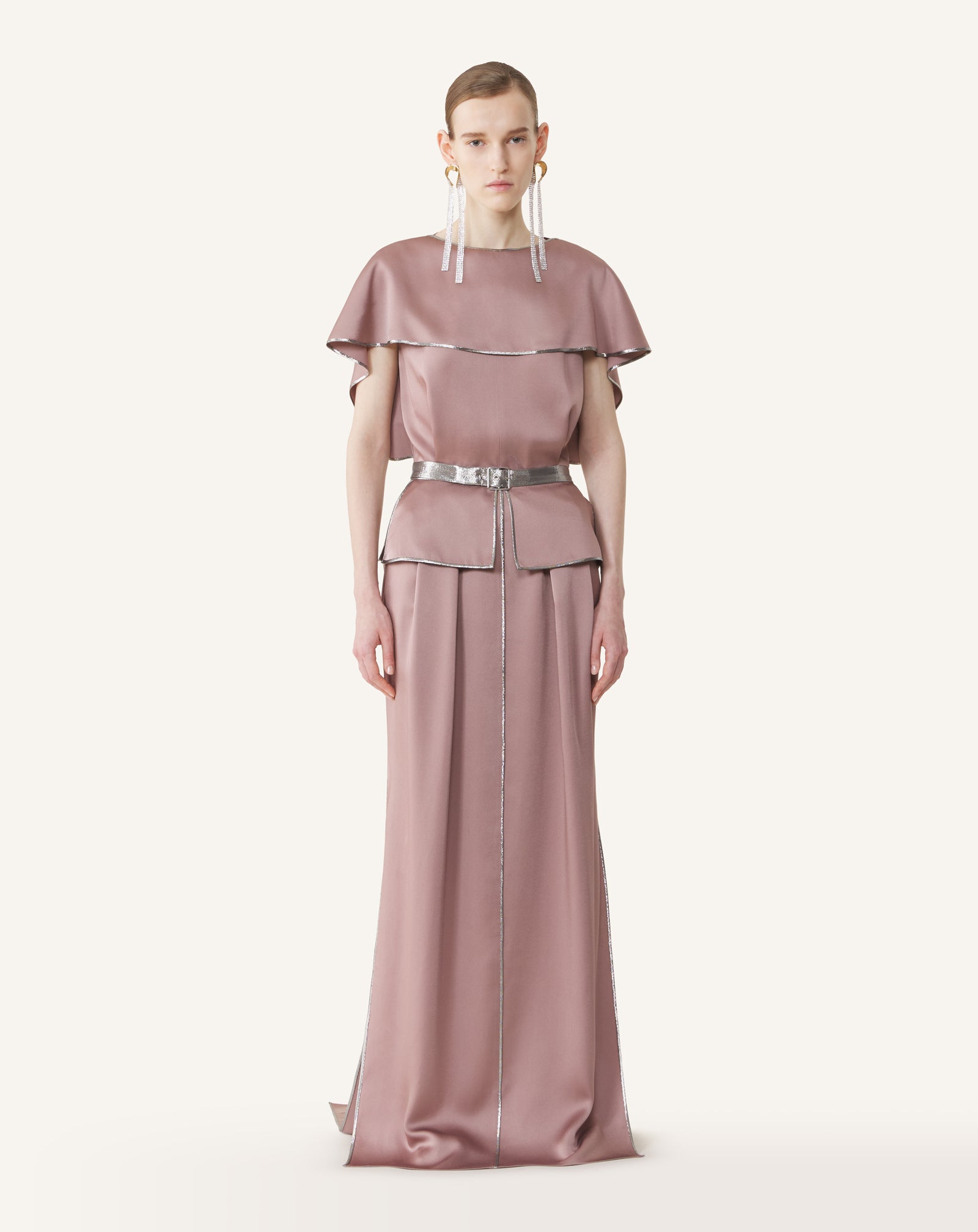 PINK LONG SATIN DRESS WITH BASQUE