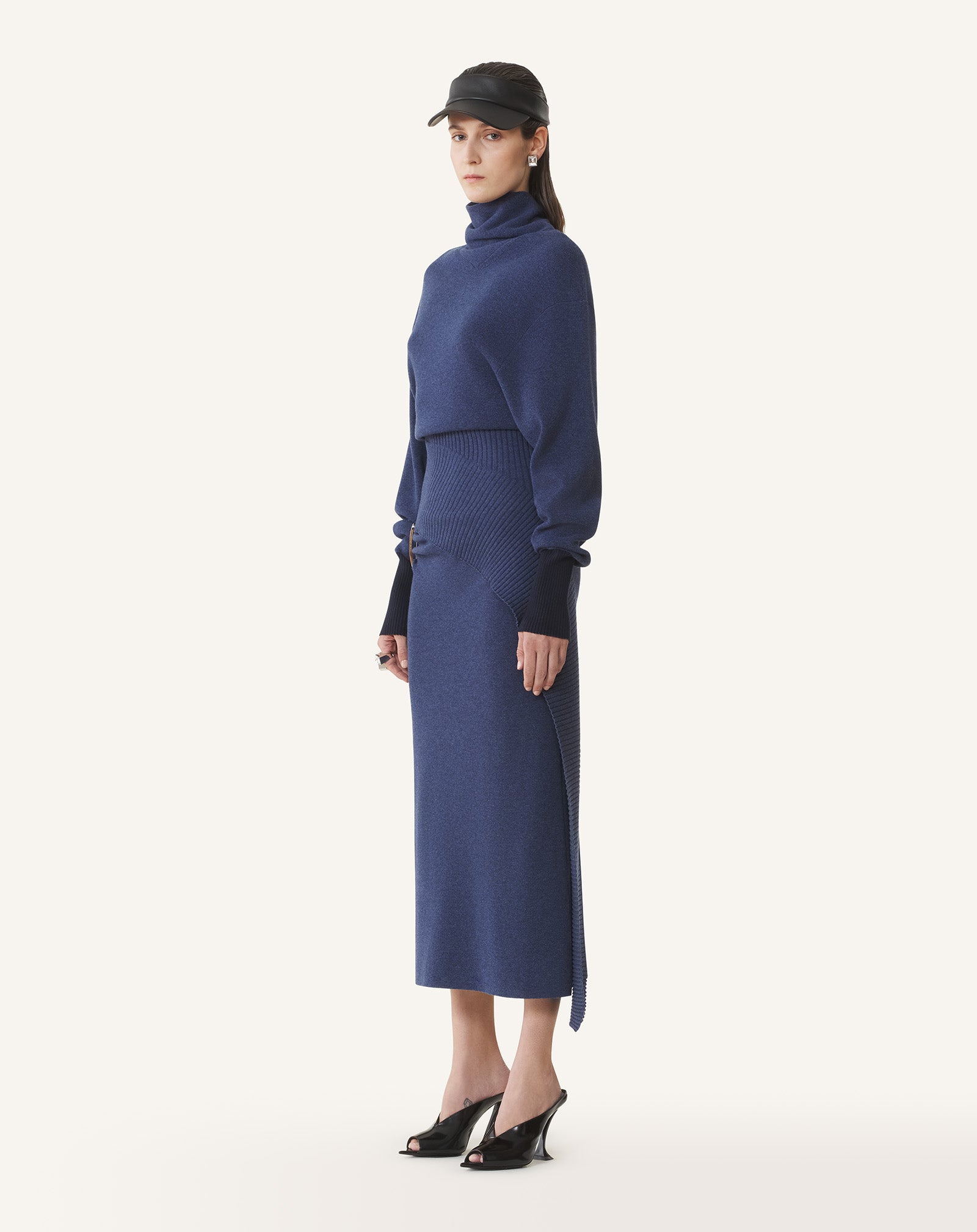 BLUE WOOL AND CASHMERE MIDI DRESS