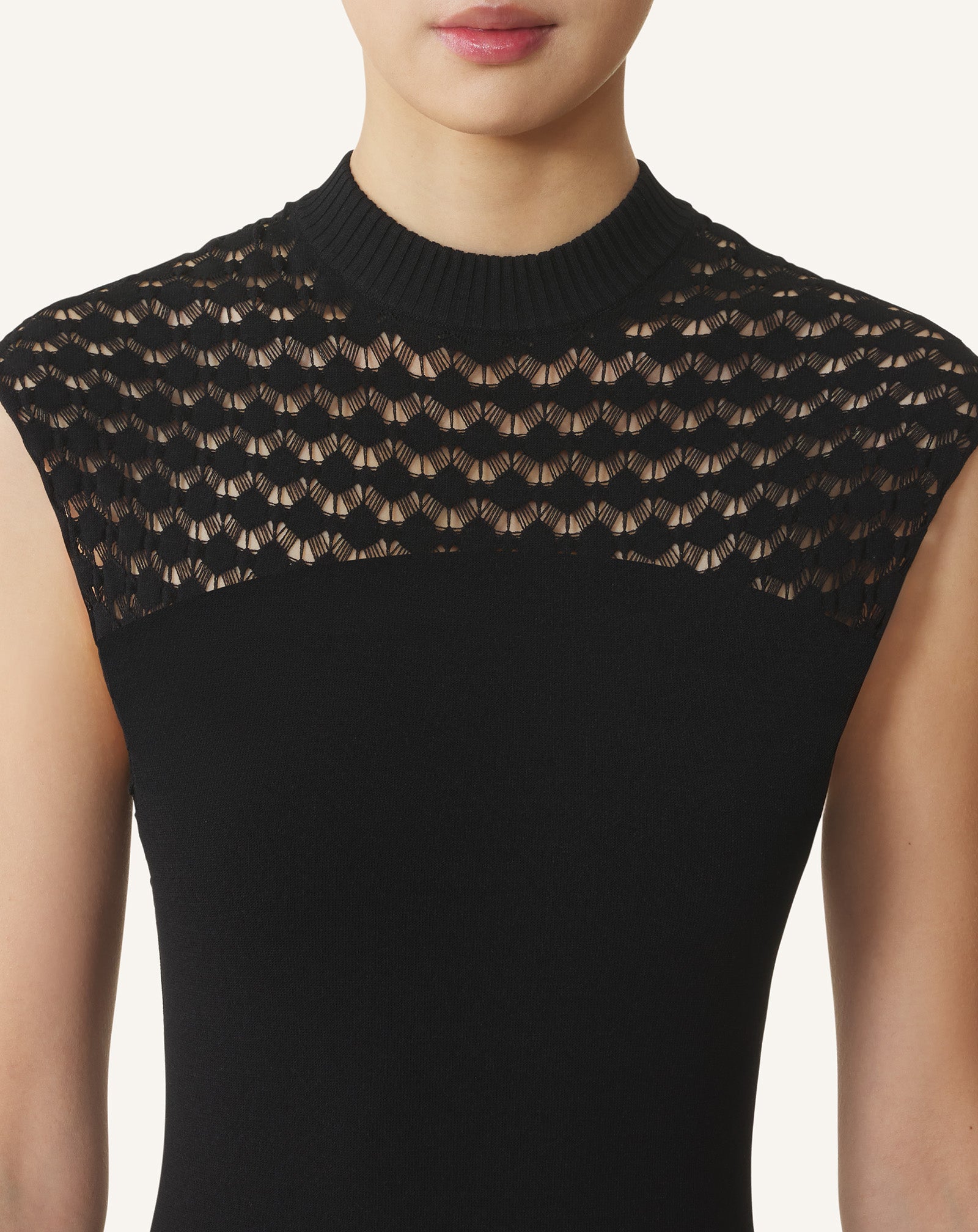 lanvin black lace dress Open-knit wool maxi dress - black