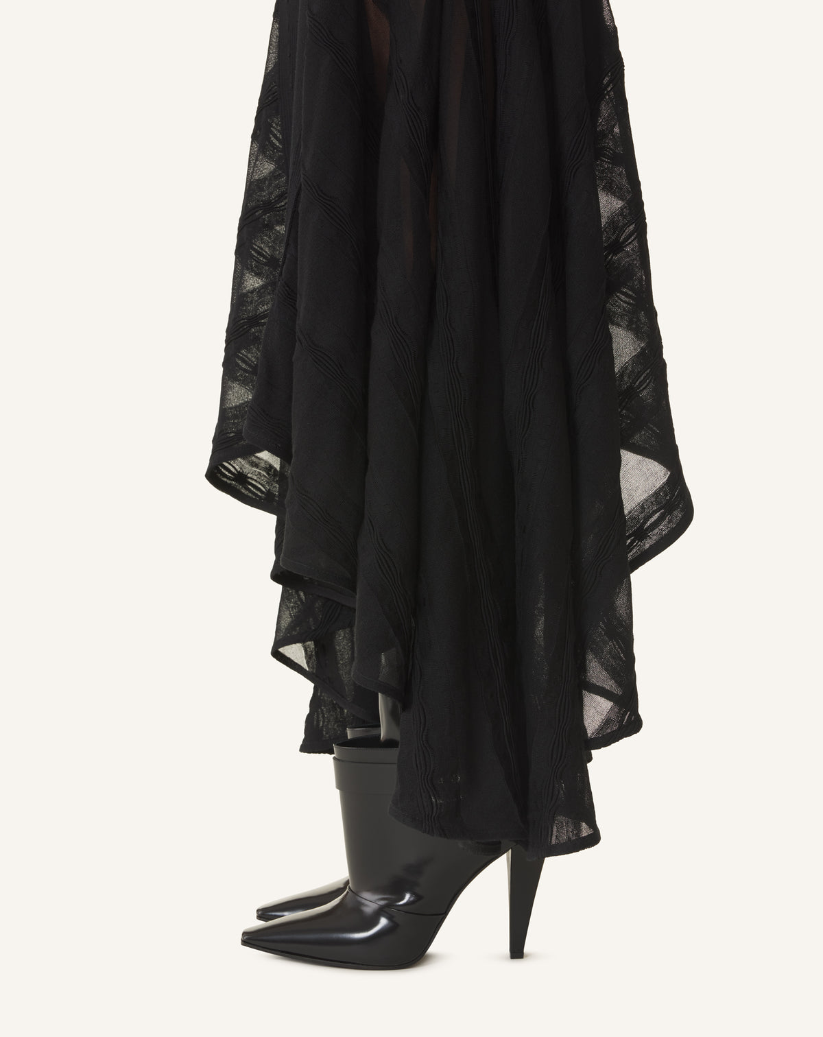 BLACK GODET-FLARE DRESS IN SILK AND COTTON