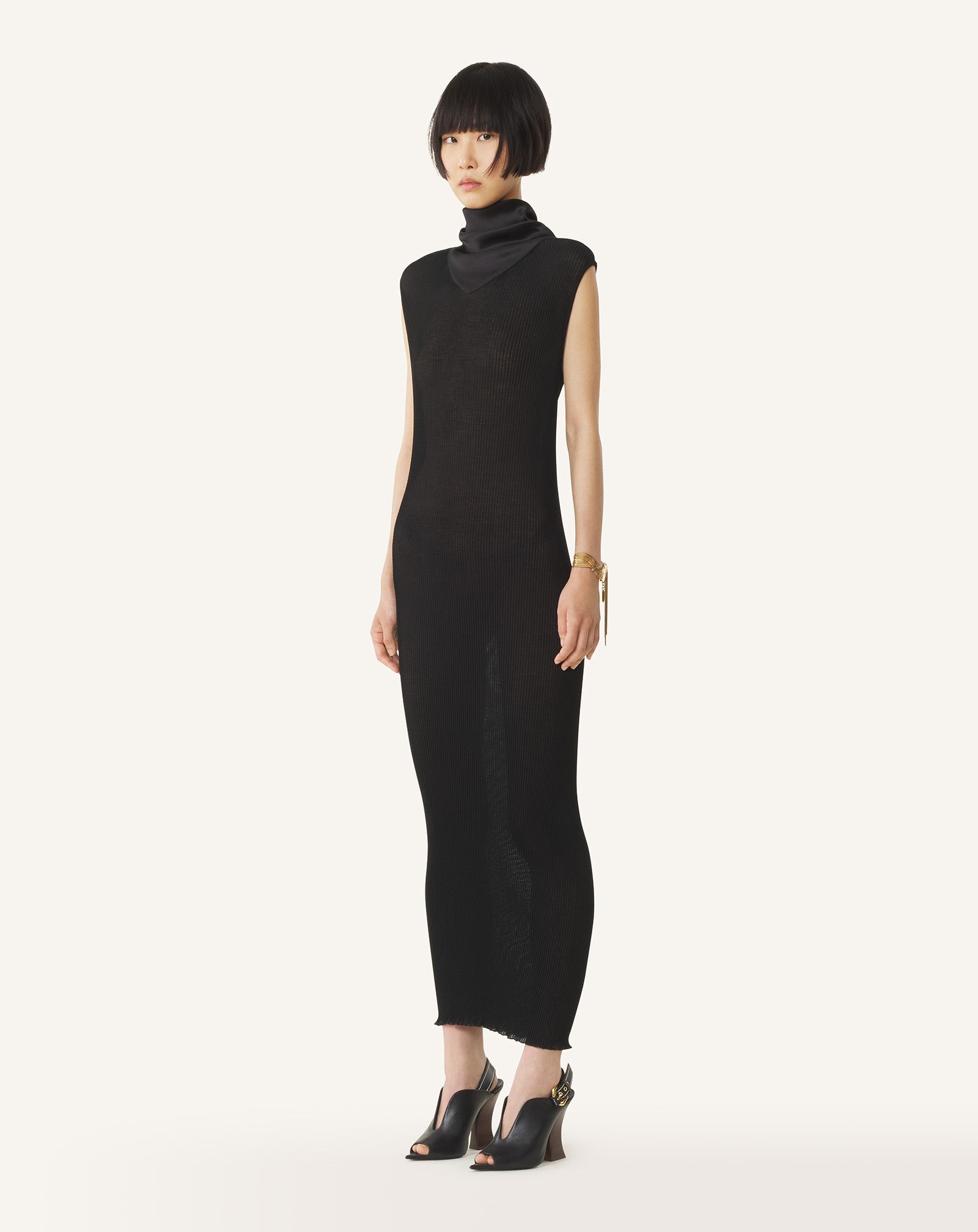 BLACK PLEATED JERSEY DRESS