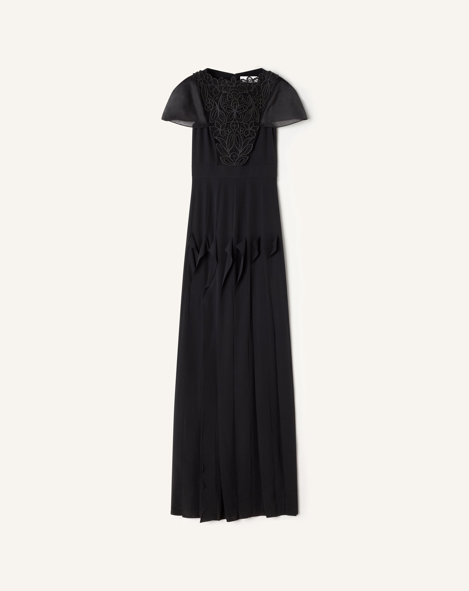BLACK EMBROIDERED BIB DRESS IN SILK GEORGETTE