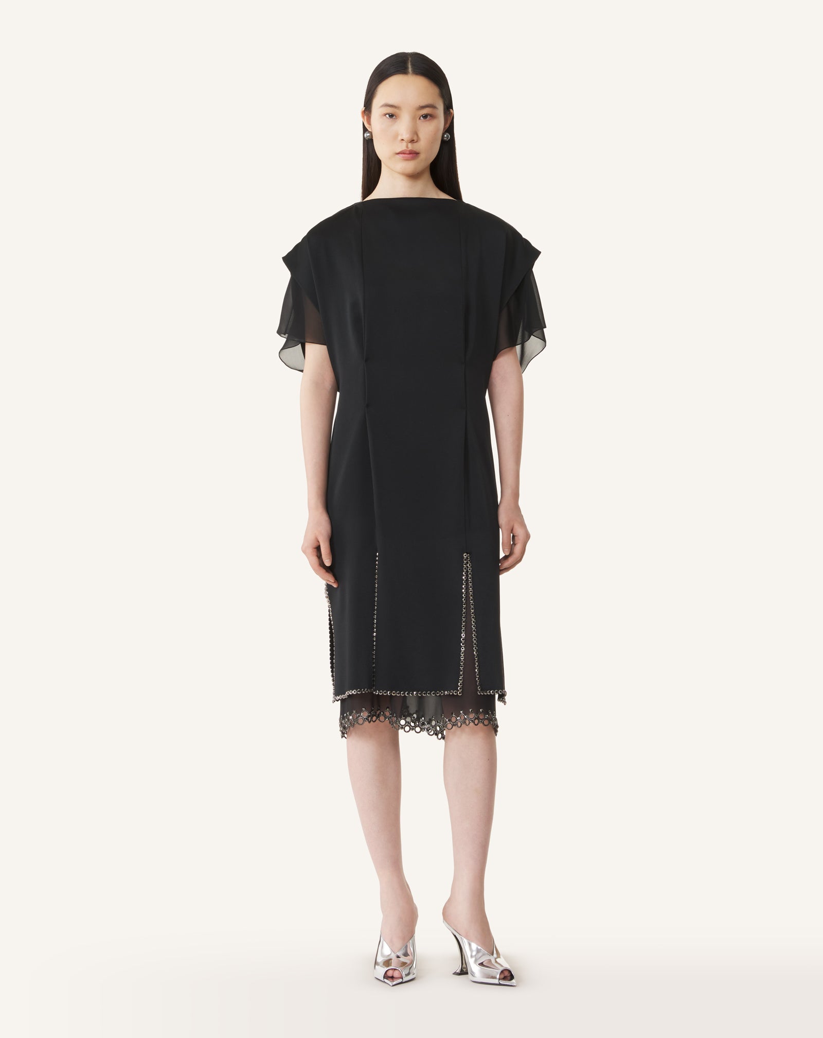 EMBROIDERED MIDI DRESS IN SATIN