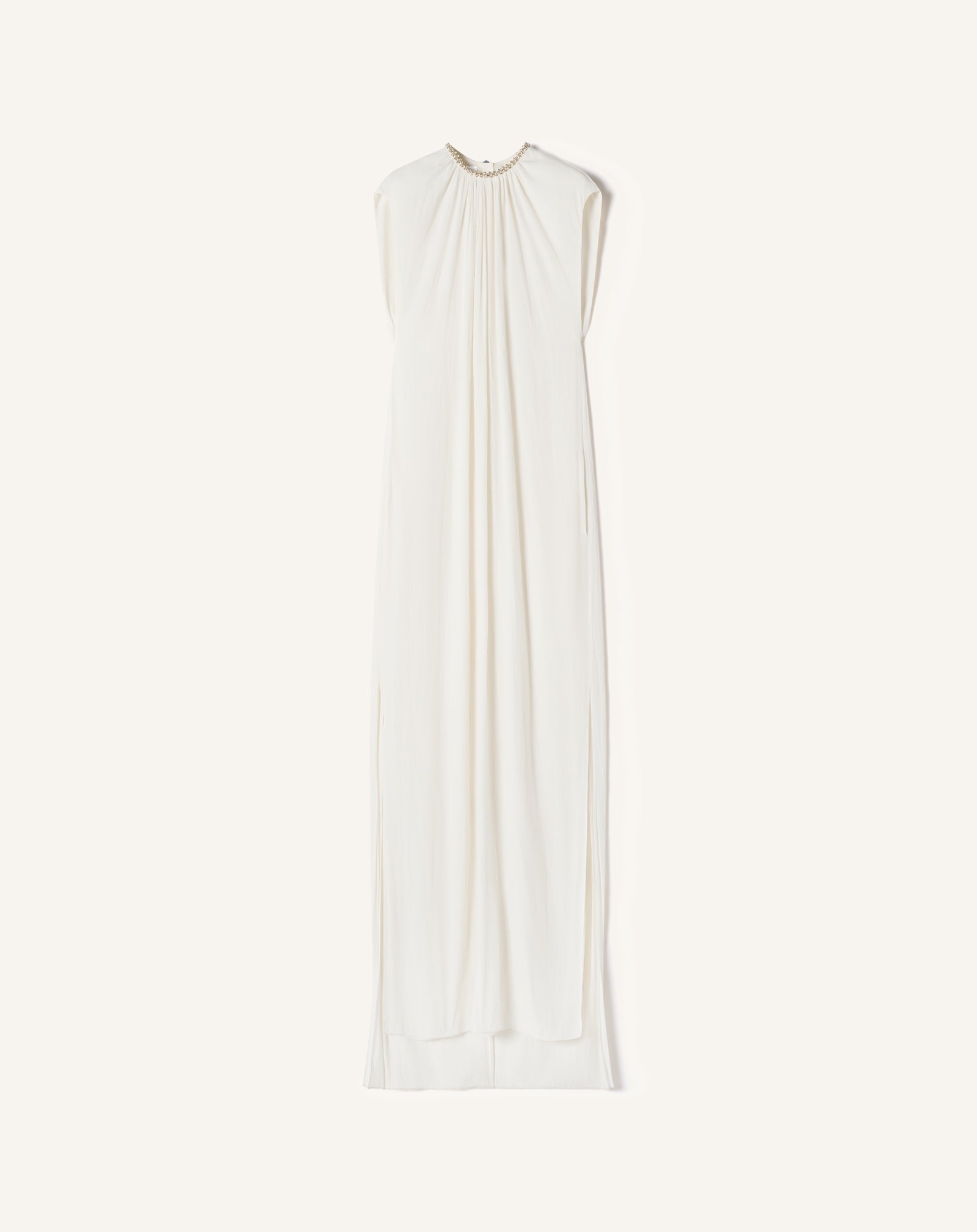 WHITE EMBROIDERED DRESS IN CHARMEUSE