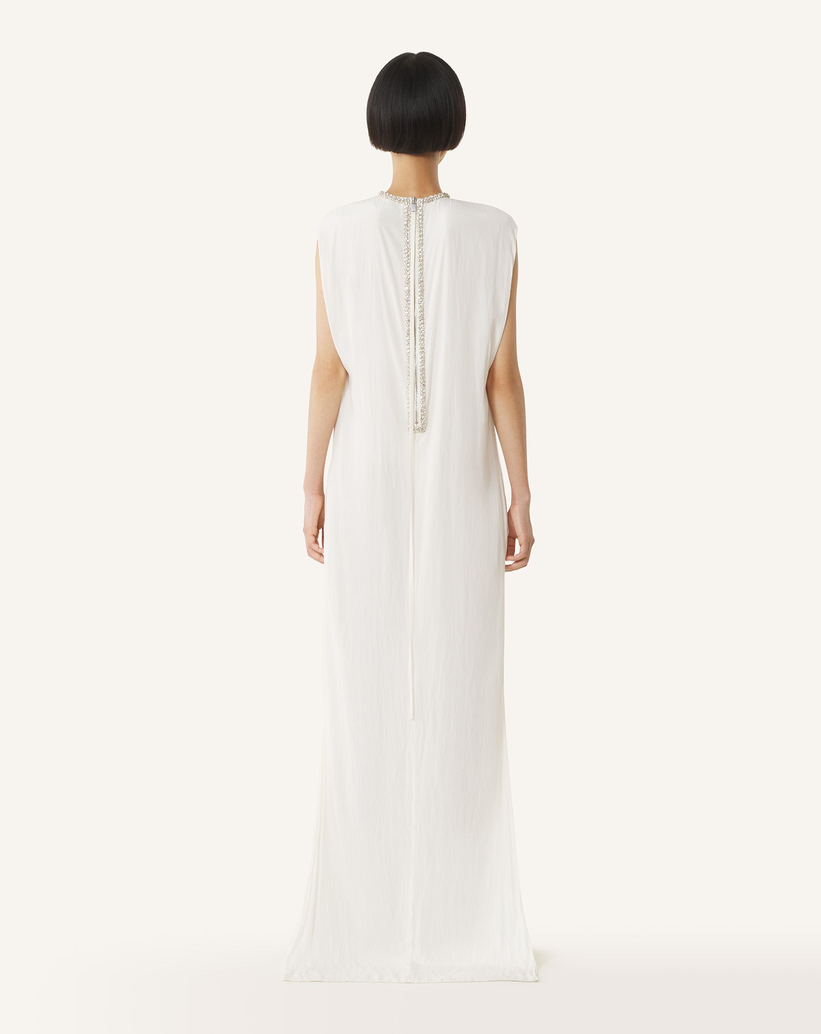 WHITE EMBROIDERED DRESS IN CHARMEUSE