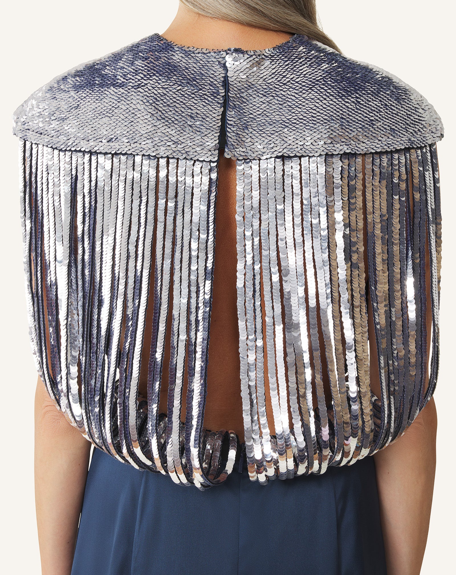 BLUE EMBROIDERED BACK DRESS IN SILK SATIN