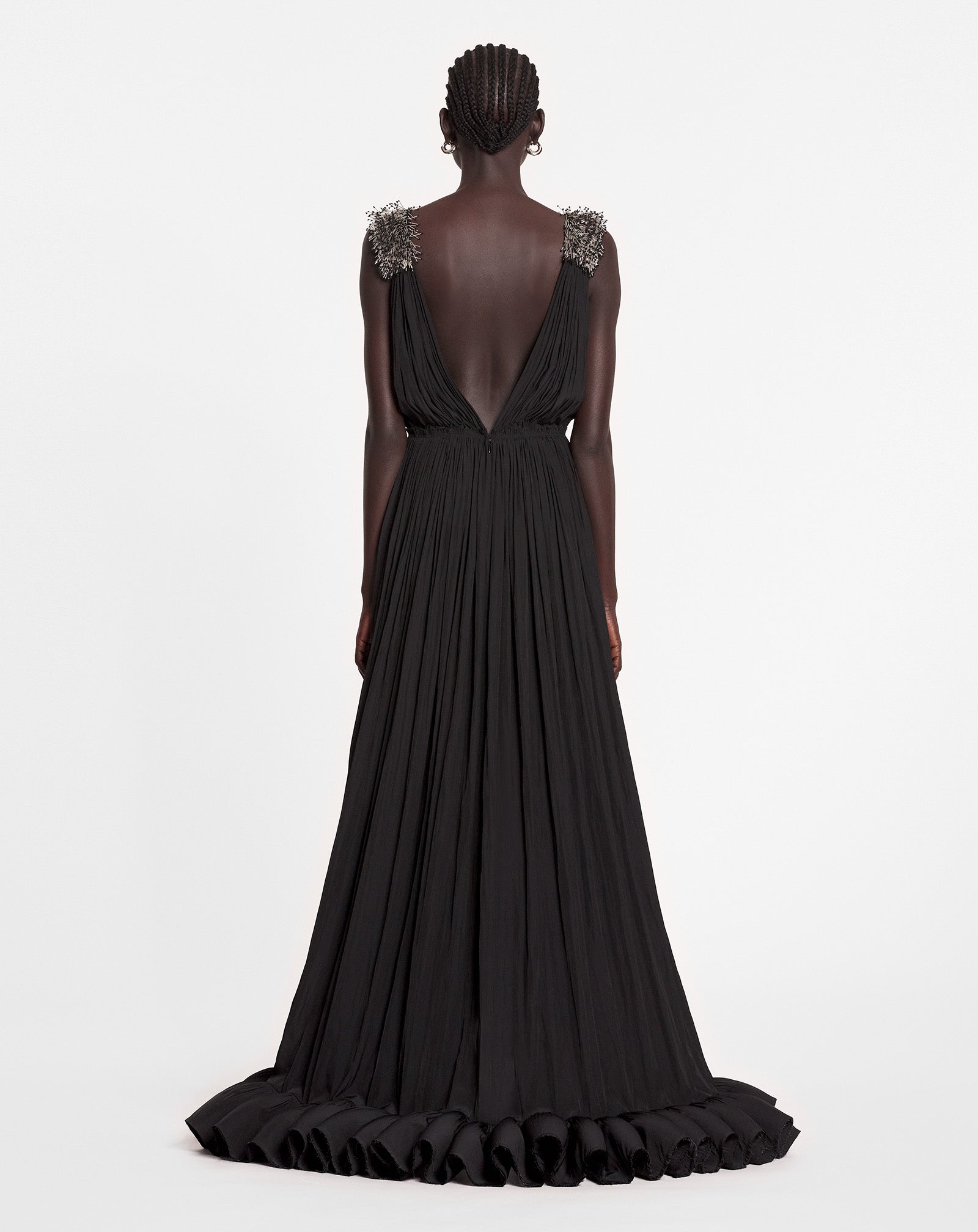Black Long Embroidered Charmeuse Evening Gown | Lanvin Black Long Embroidered Charmeuse Evening Gown | Lanvin