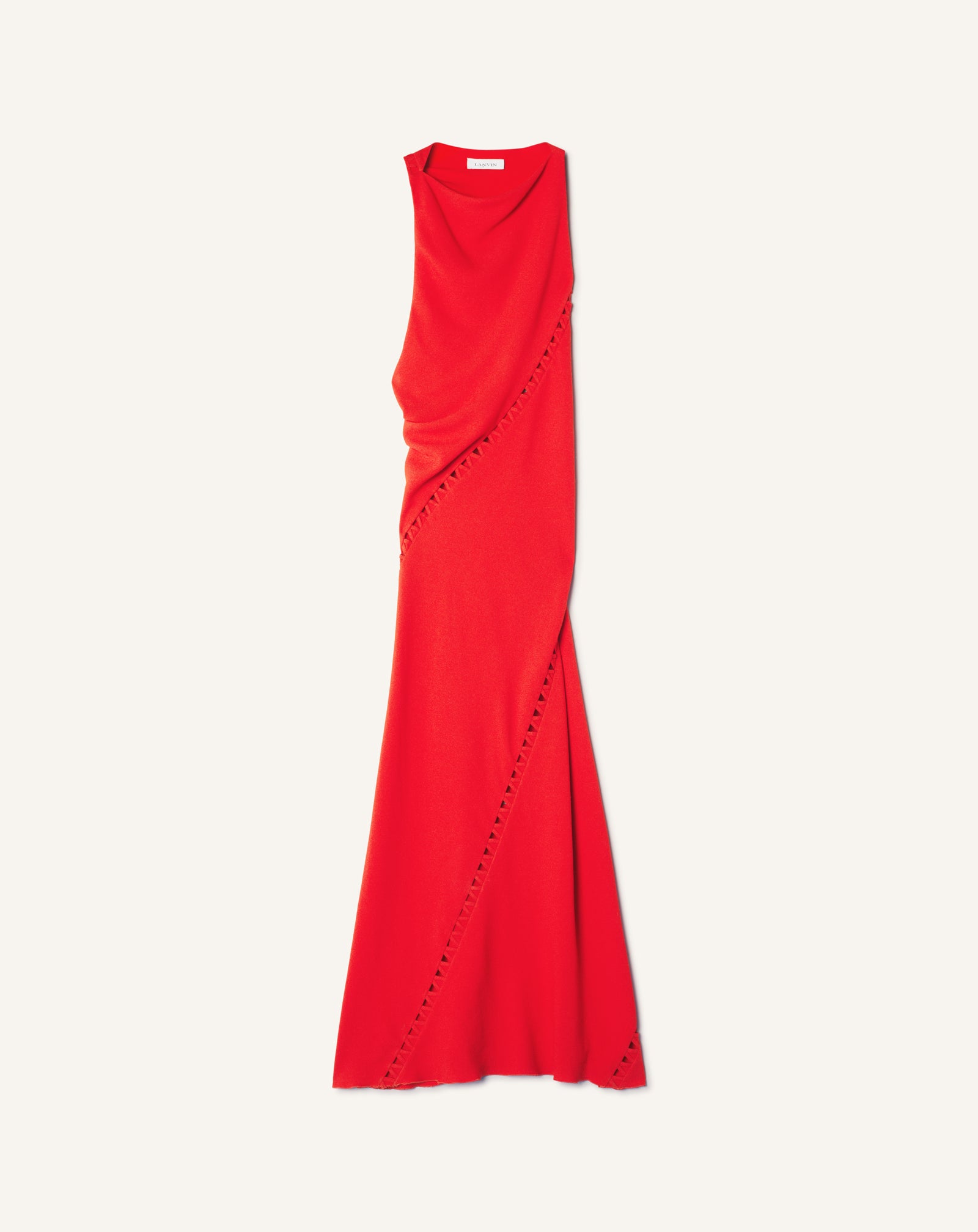 RED VISCOSE DRAPED-BACK LONG DRESS