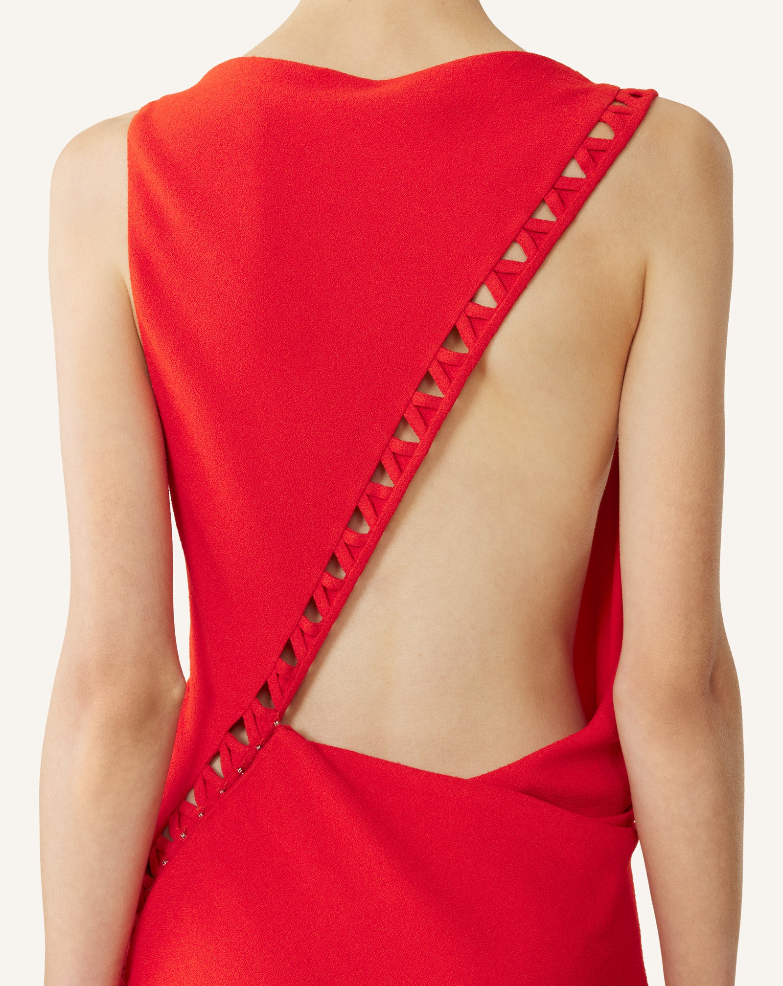 RED VISCOSE DRAPED-BACK LONG DRESS