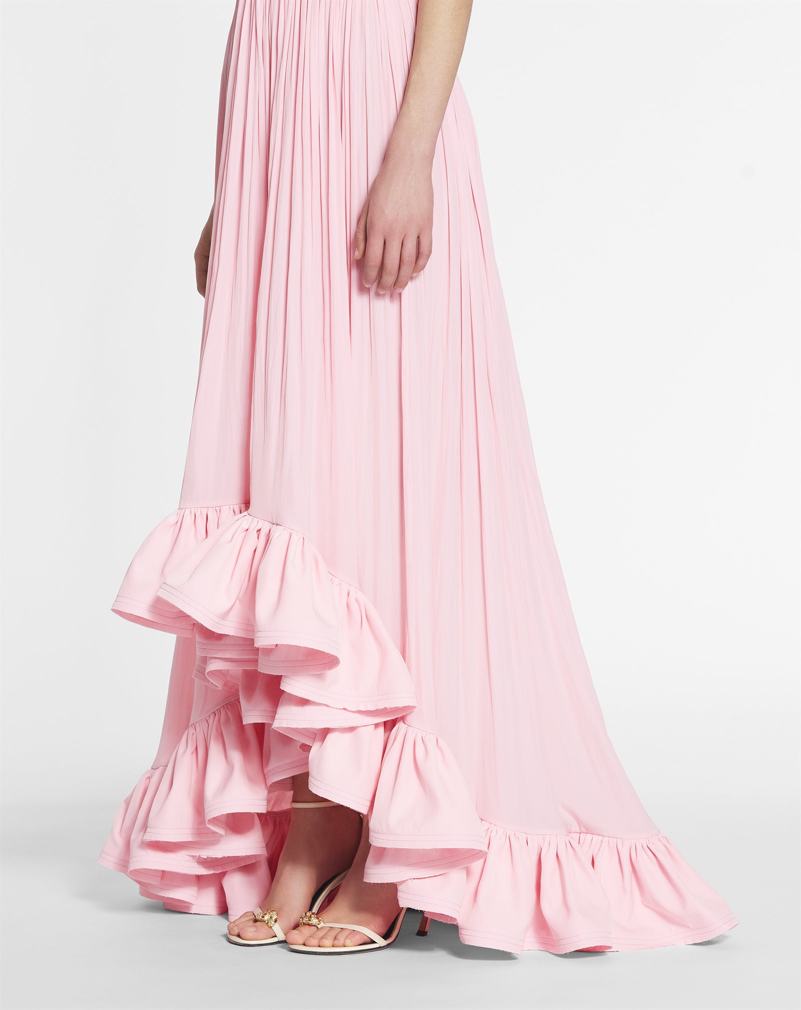 pink dress with ruffle bottom Ruffle-Trim Strapless Gown in Light Pink - 14