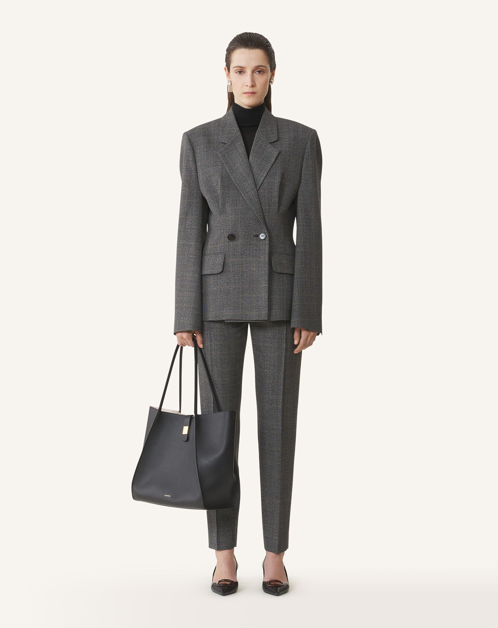 DOUBLE-BREASTED TAILORED JACKET IN PRINCE OF WALES WOOL