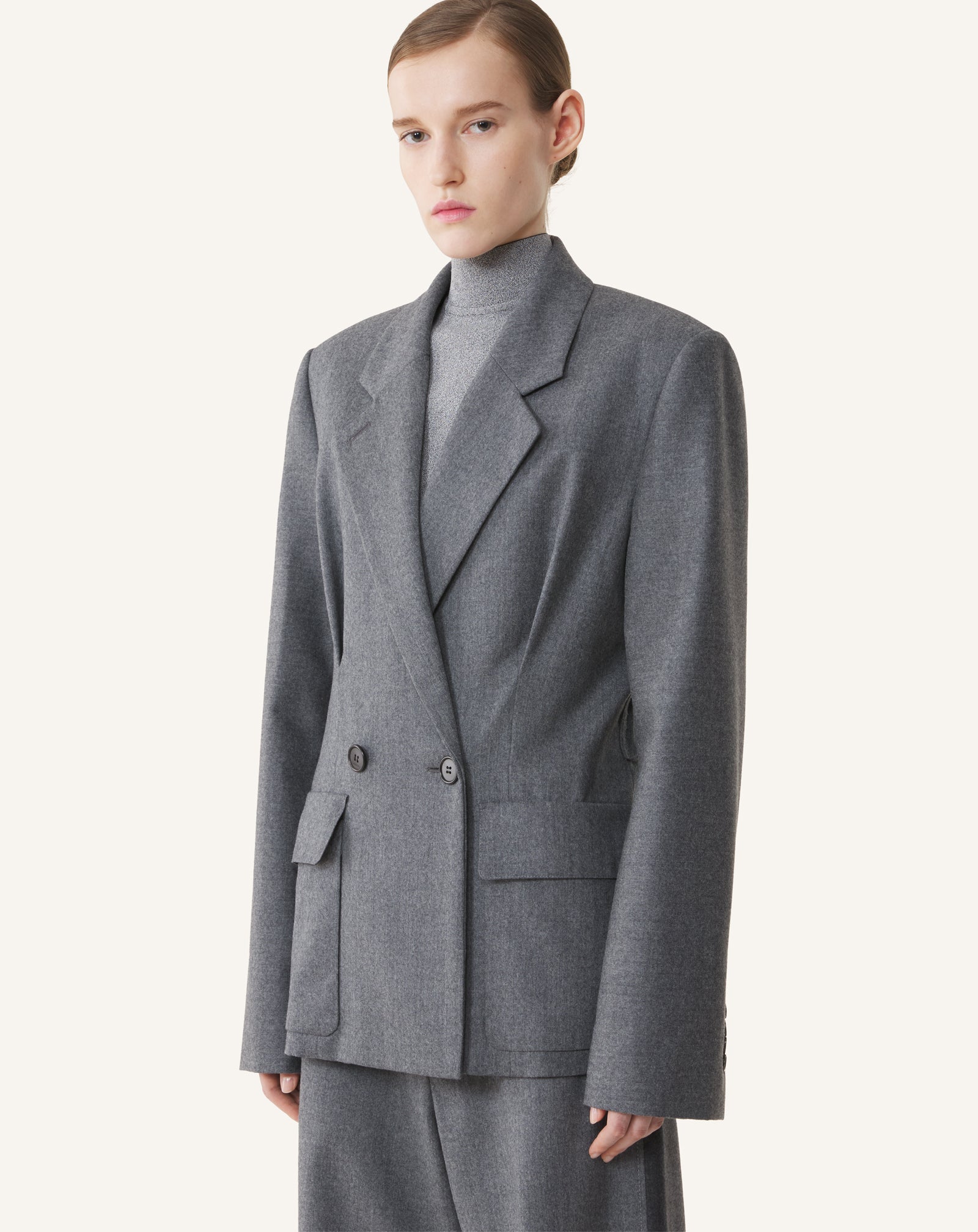 Grey Belted Jacket In Wool Flannel | Lanvin