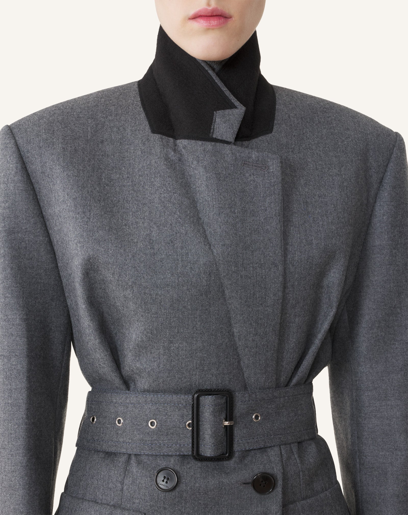 Grey Belted Jacket In Wool Flannel | Lanvin