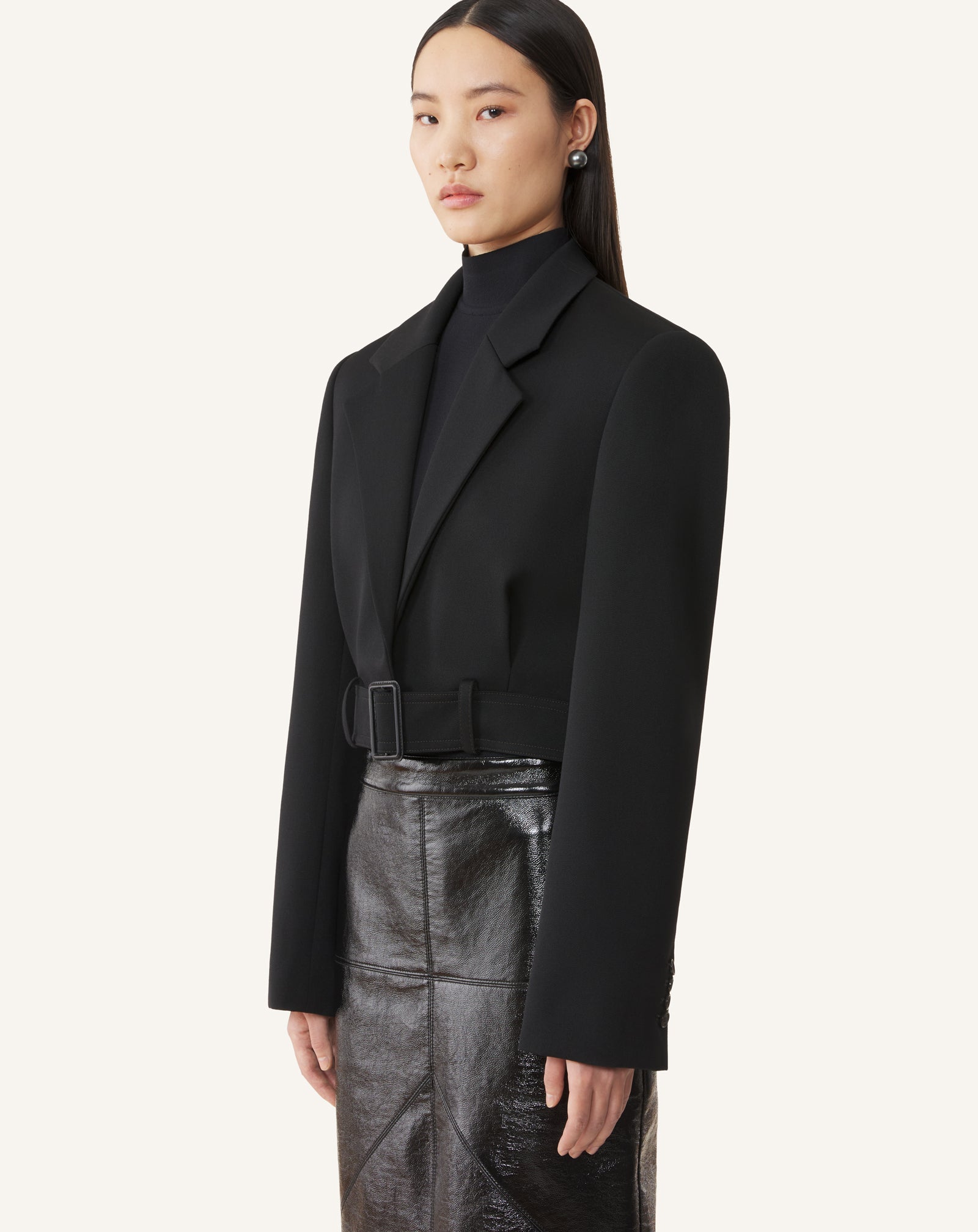 LANVIN ランバン　ルカ期　ジャージーカットソーJKT BLK 46 Black Short Belted Jacket In Wool | Lanvin