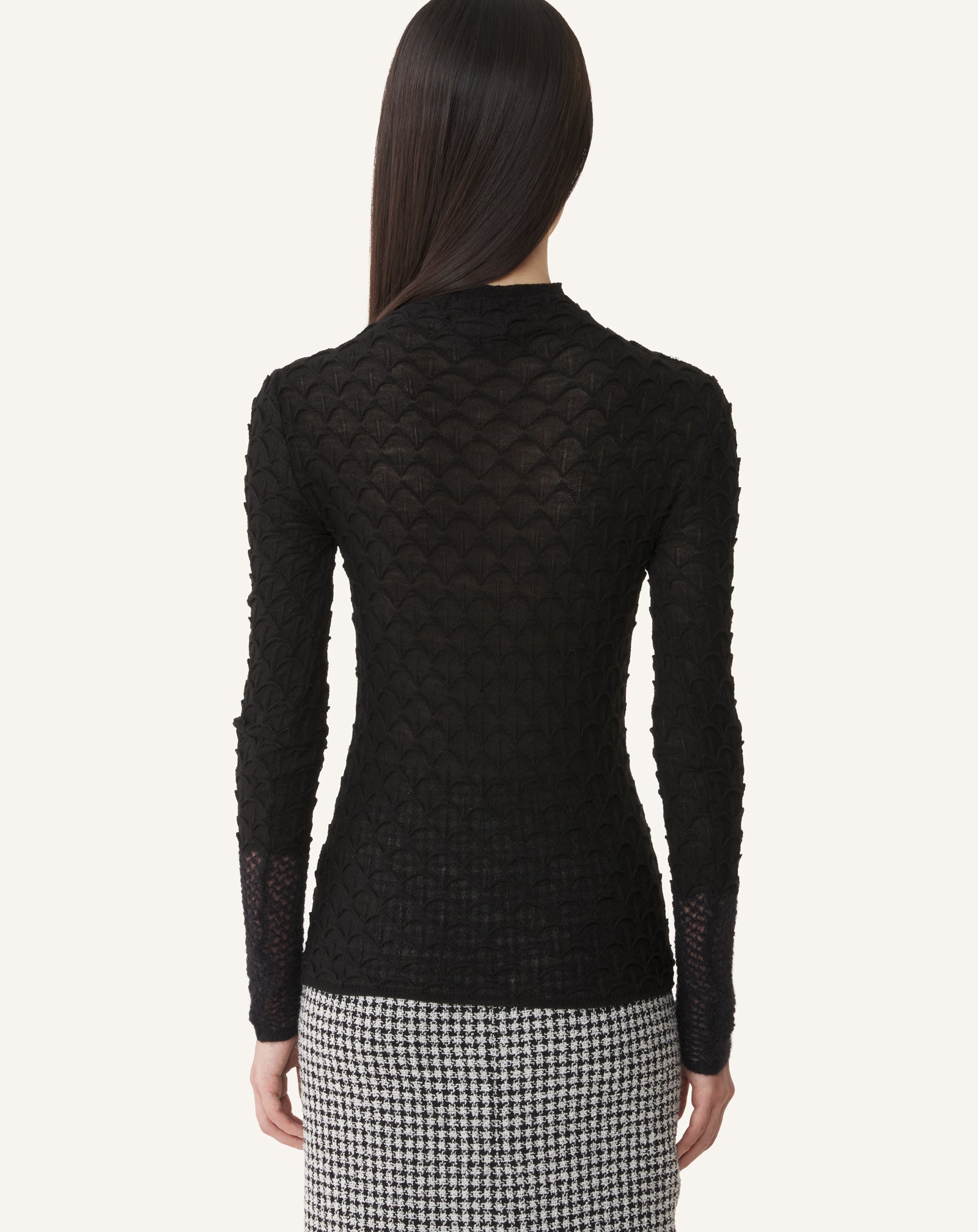 BLACK  HIGH-NECK TOP IN WOOL AND MOHAIR