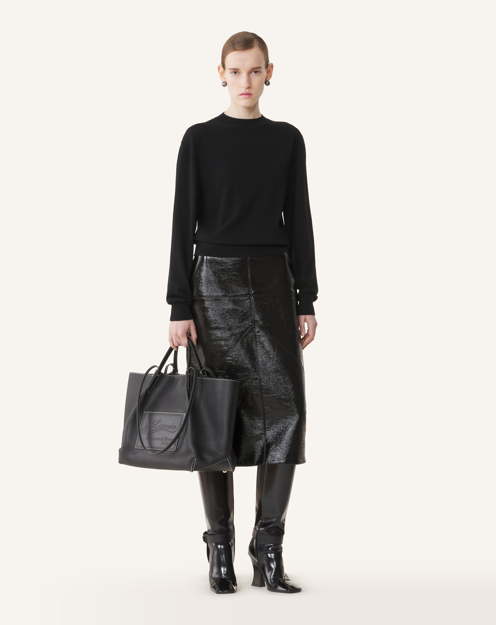 BLACK MERINO SWEATER WITH GROSGRAIN DETAIL