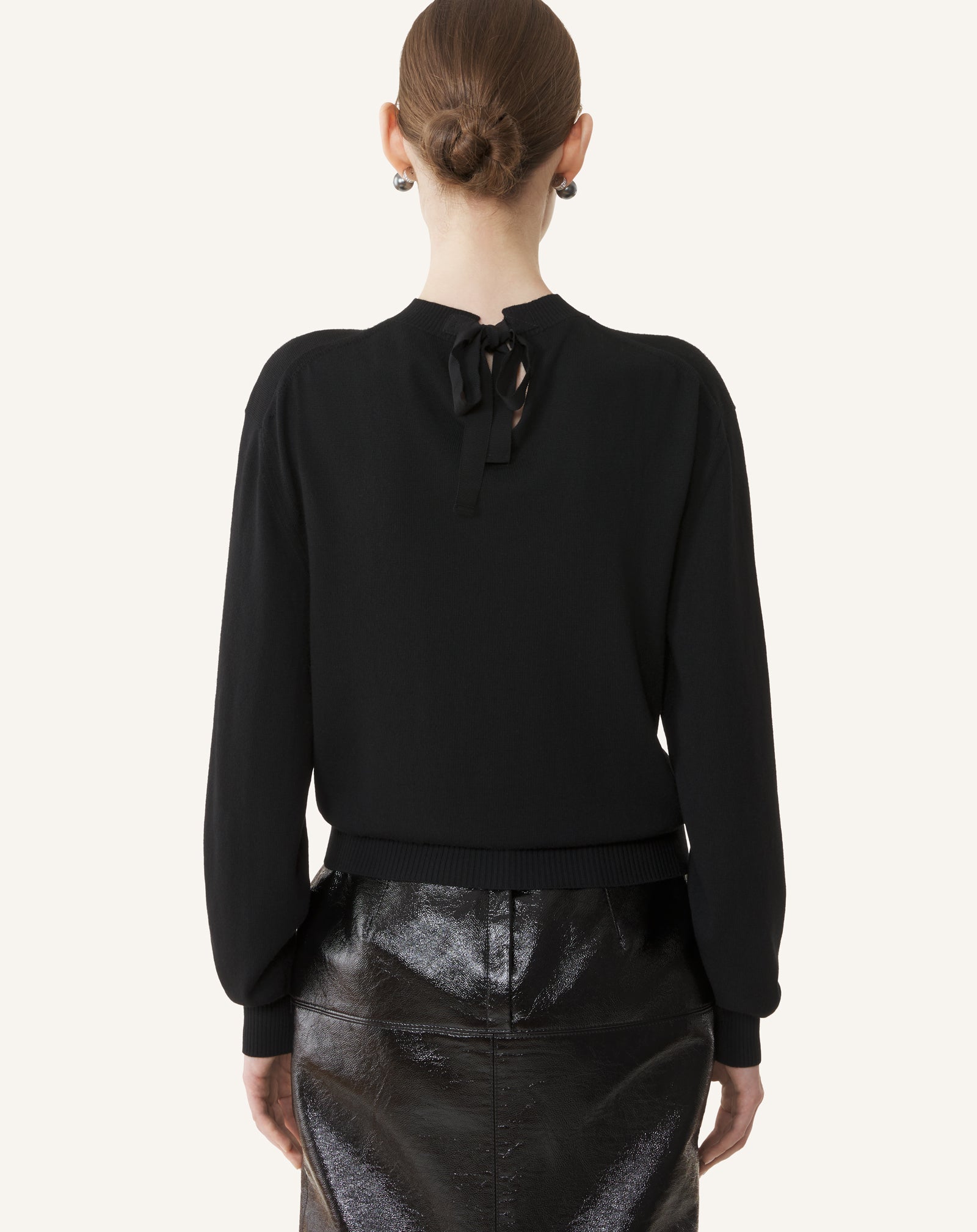 BLACK MERINO SWEATER WITH GROSGRAIN DETAIL