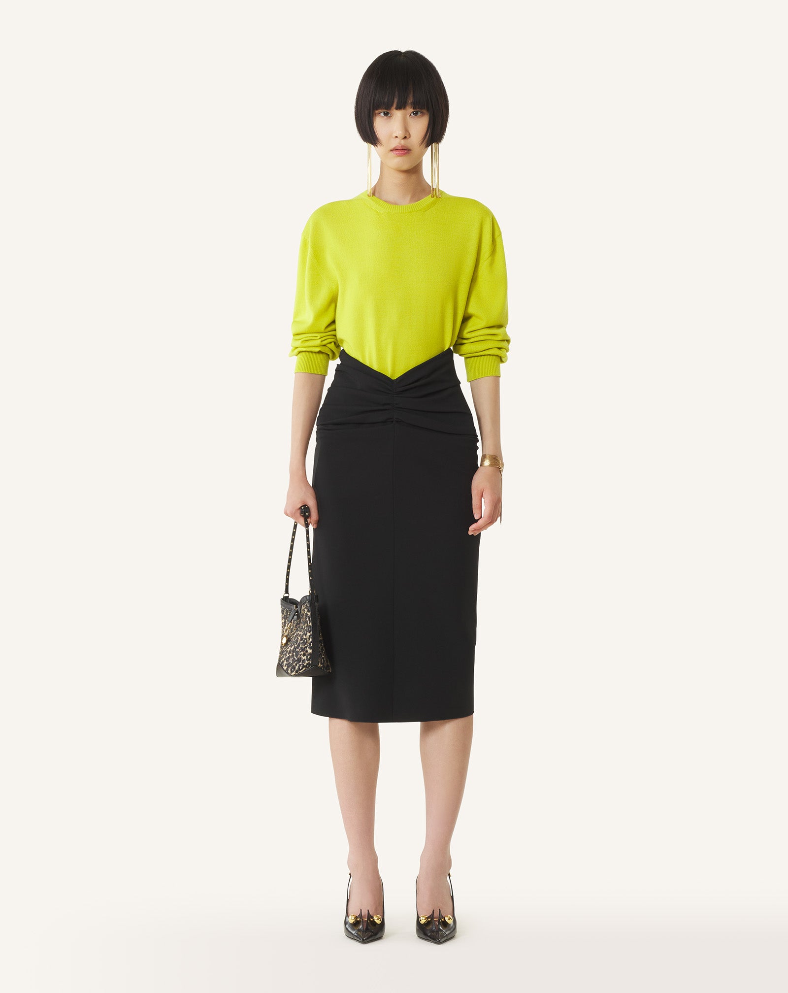 GREEN WOOL SWEATER WITH GROS GRAIN DETAIL