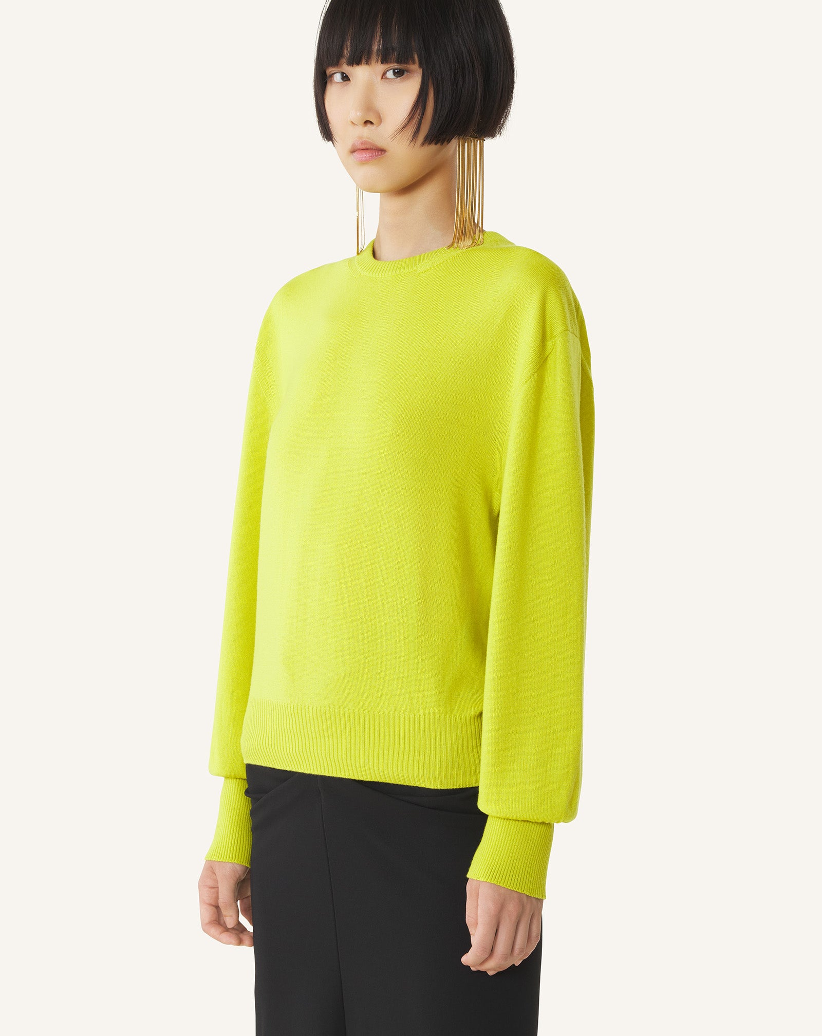 GREEN WOOL SWEATER WITH GROS GRAIN DETAIL
