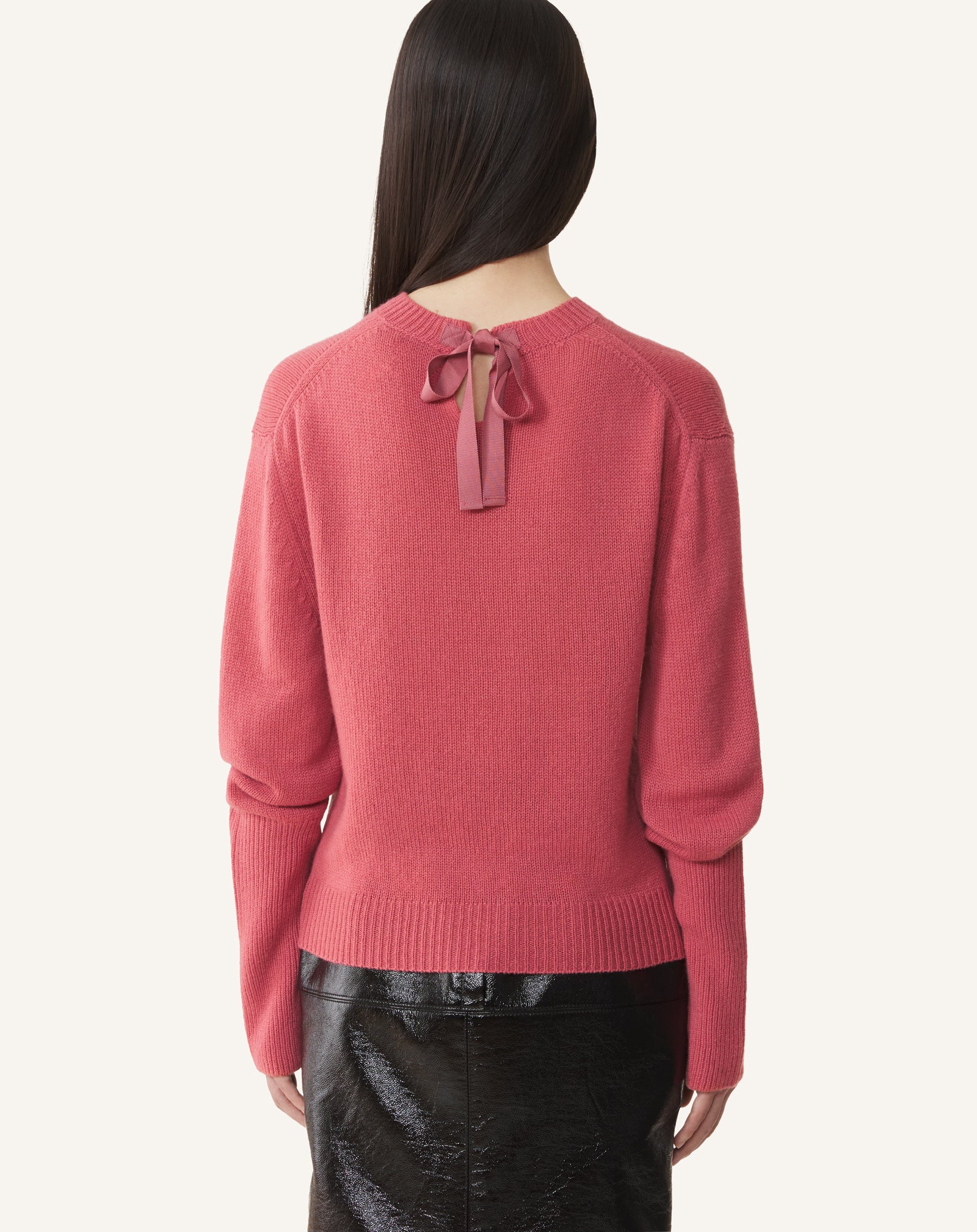 PINK CASHMERE SWEATER WITH GROSGRAIN DETAIL