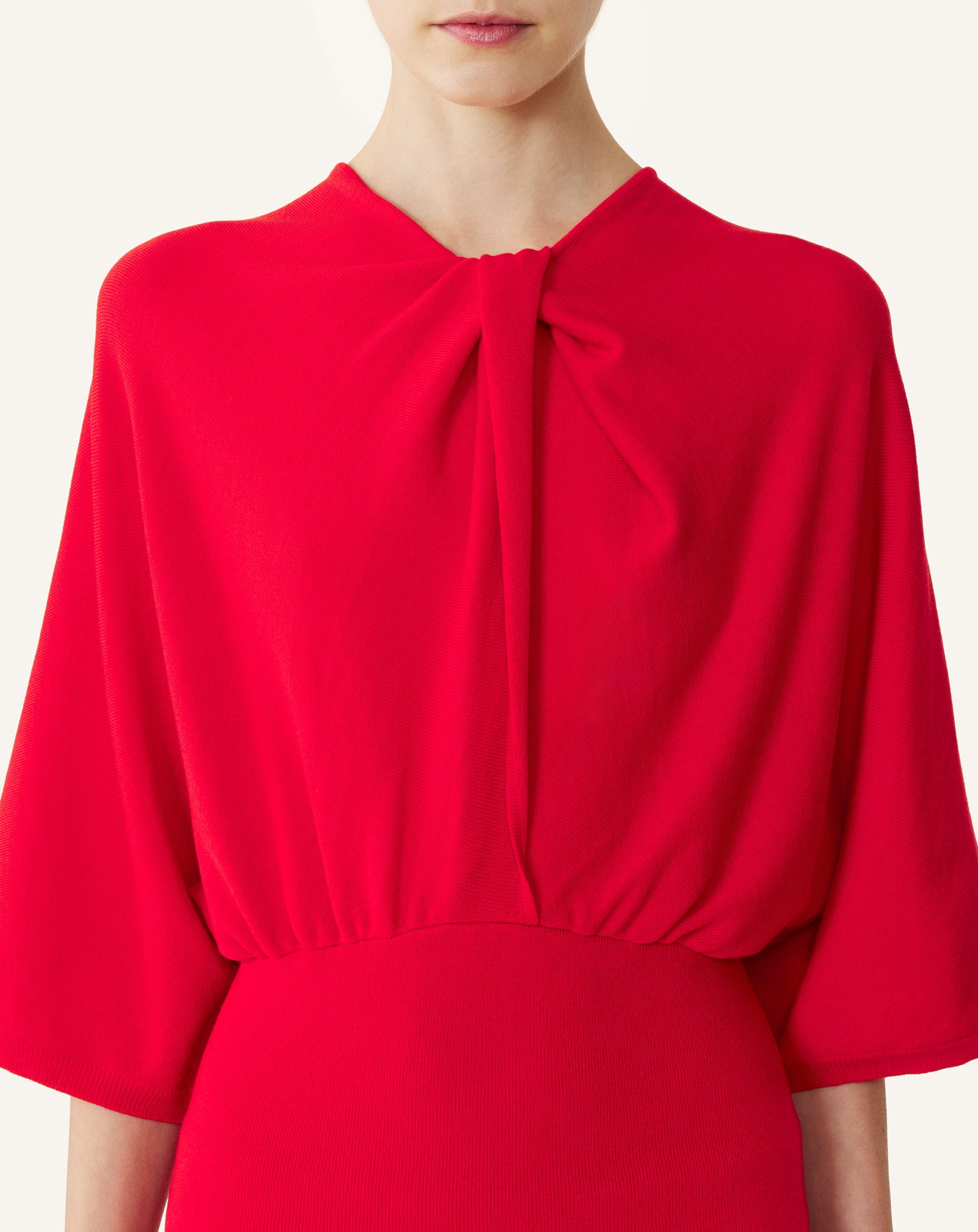 RED MERINO WOOL SWEATER WITH BOW DETAIL