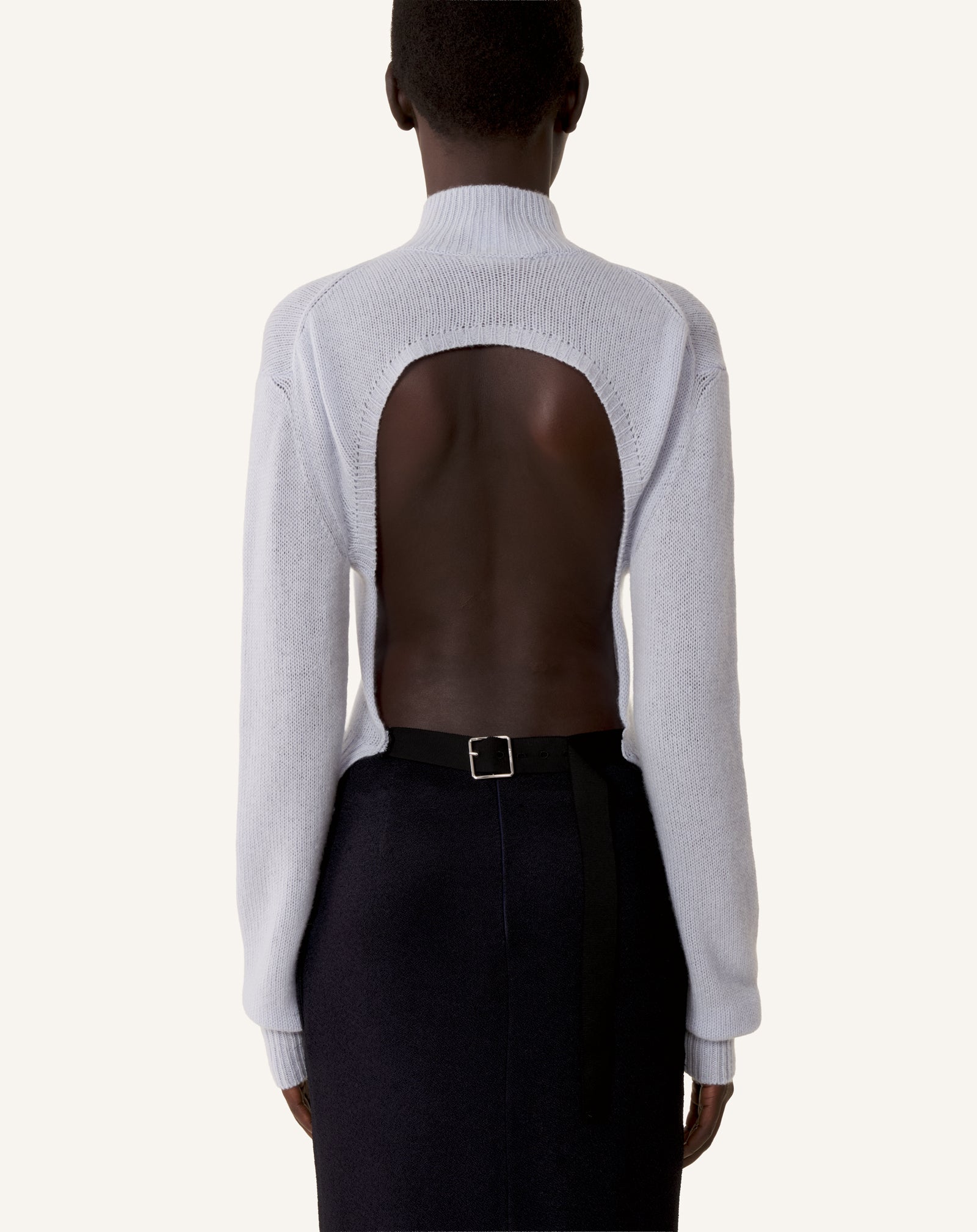 BLUE OPEN-BACK SWEATER IN CASHMERE