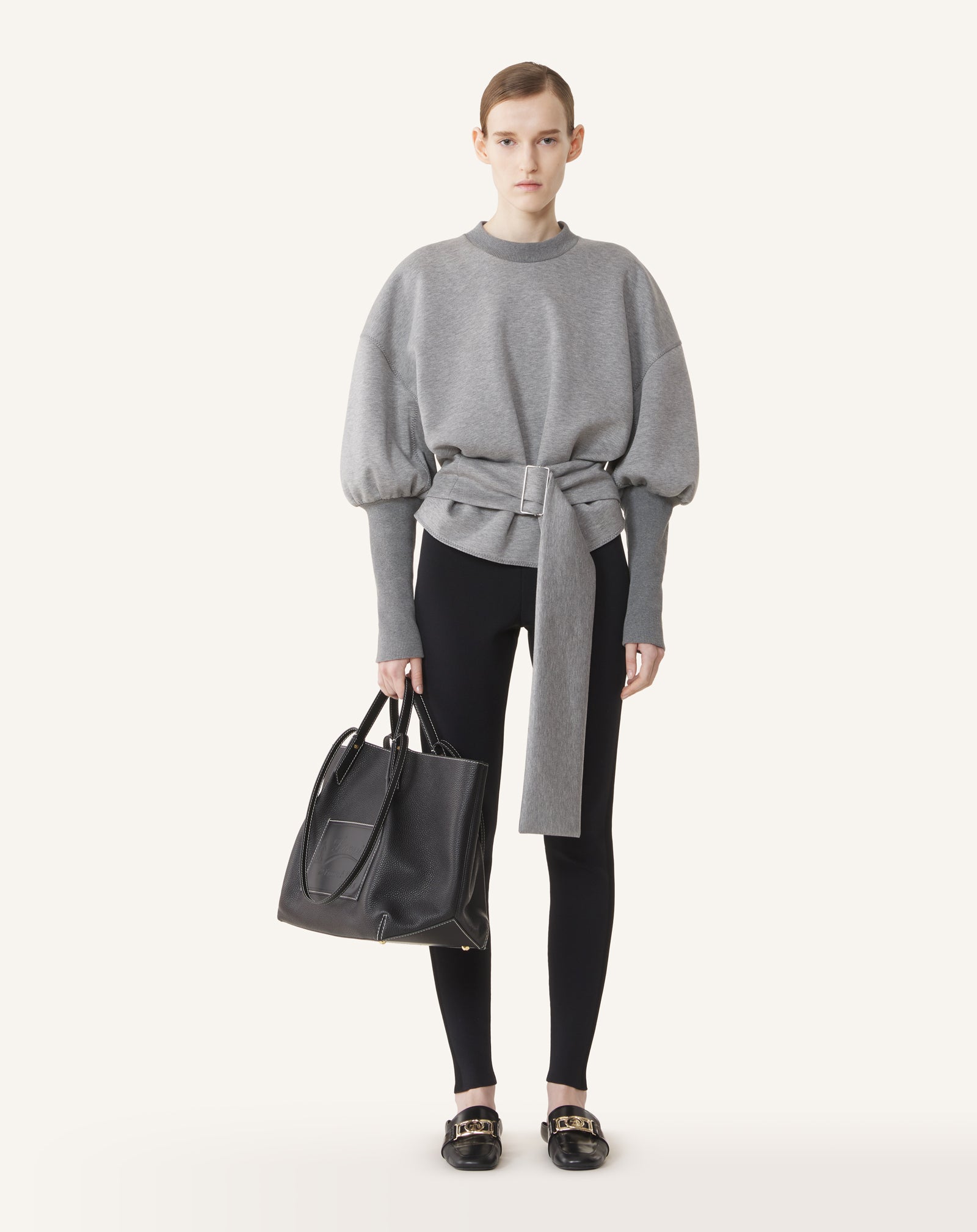 GREY BELTED SWEATSHIRT IN DOUBLE-FACED JERSEY