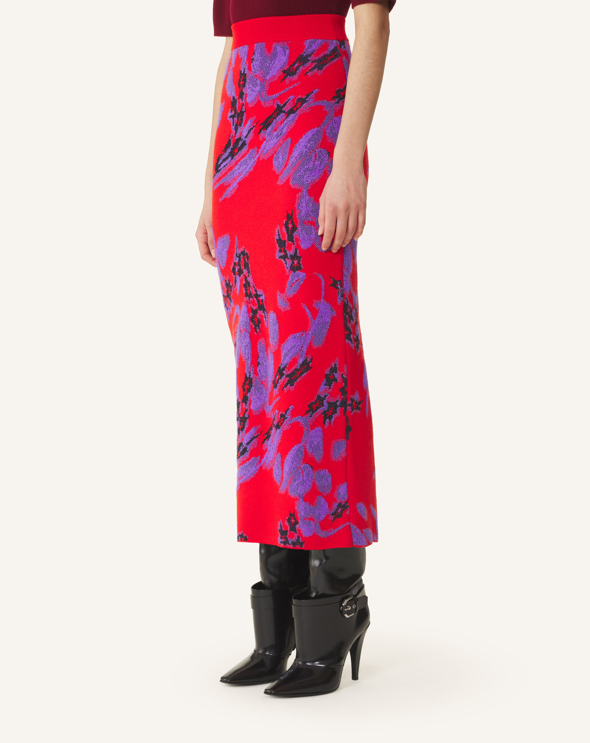 RED JACQUARD MIDI SKIRT