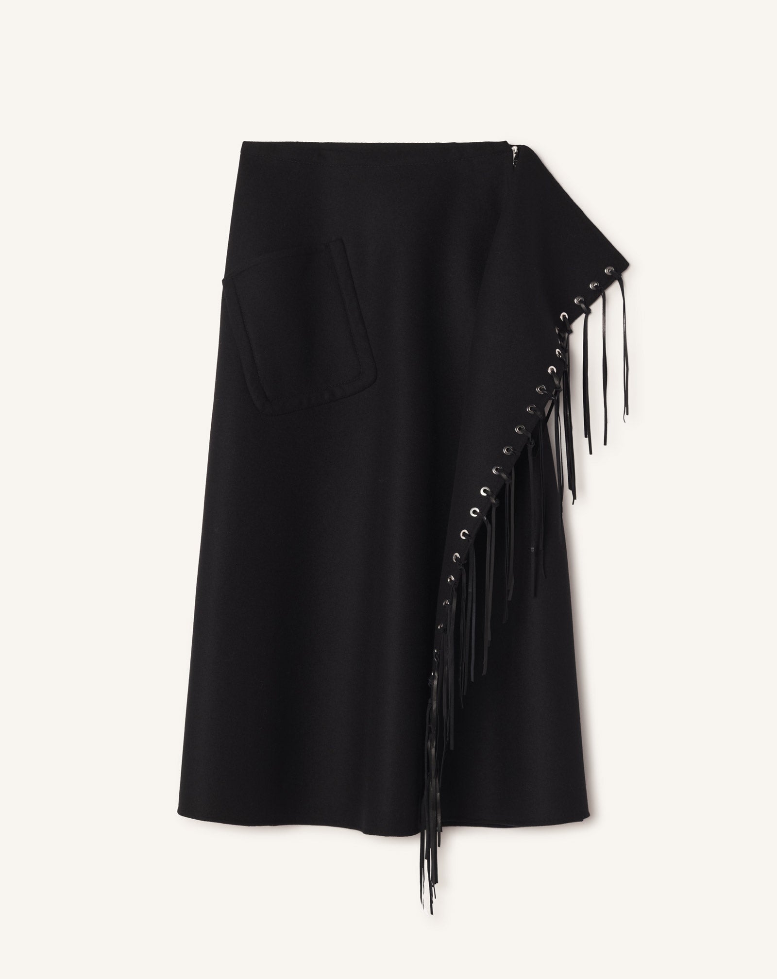 FRINGED SKIRT IN DOUBLE-FACED CASHMERE WOOL