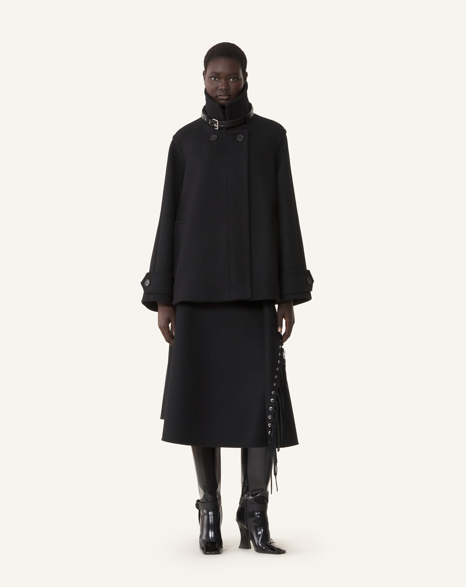 FRINGED SKIRT IN DOUBLE-FACED CASHMERE WOOL