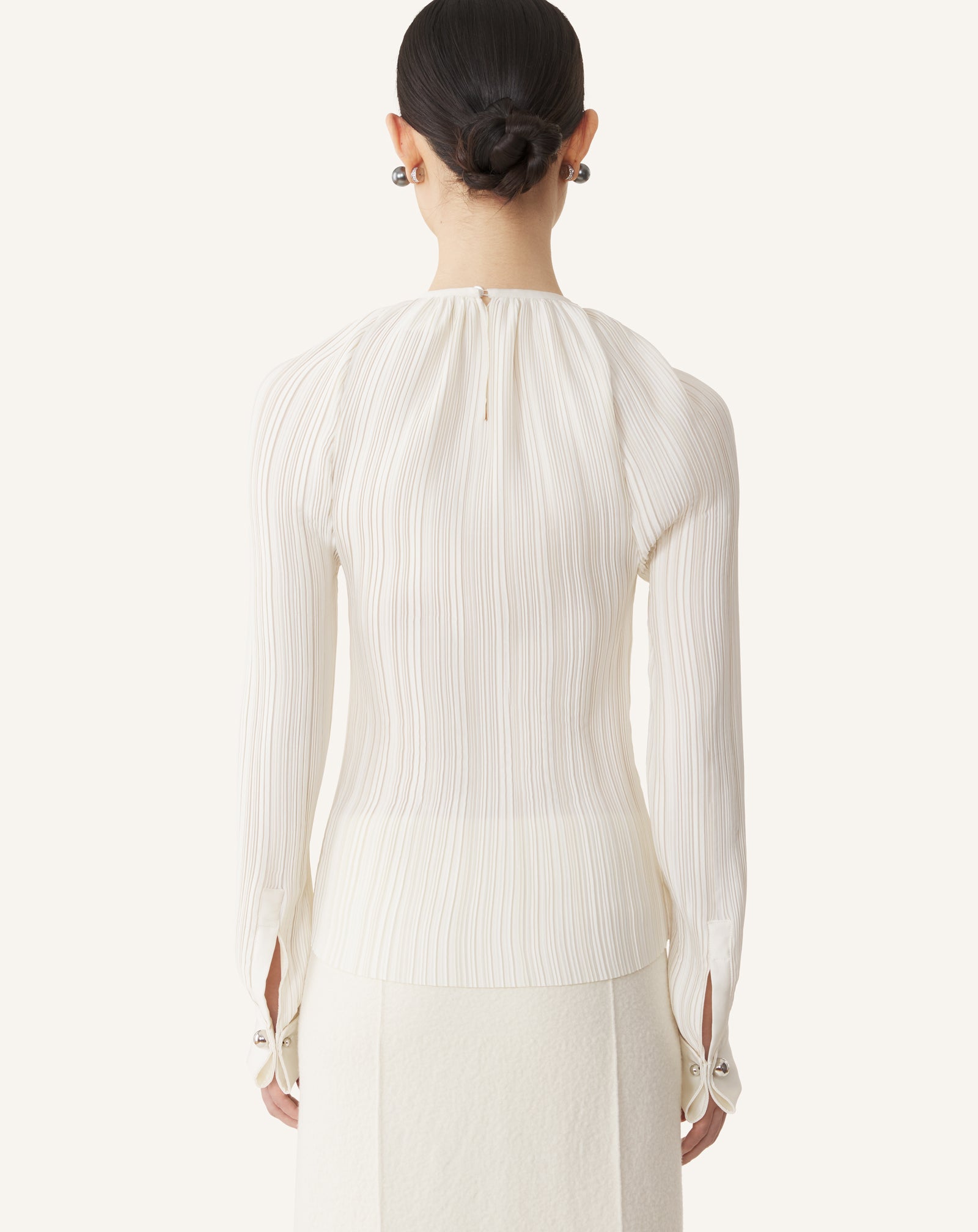 WHITE PLEATED CHARMEUSE TOP