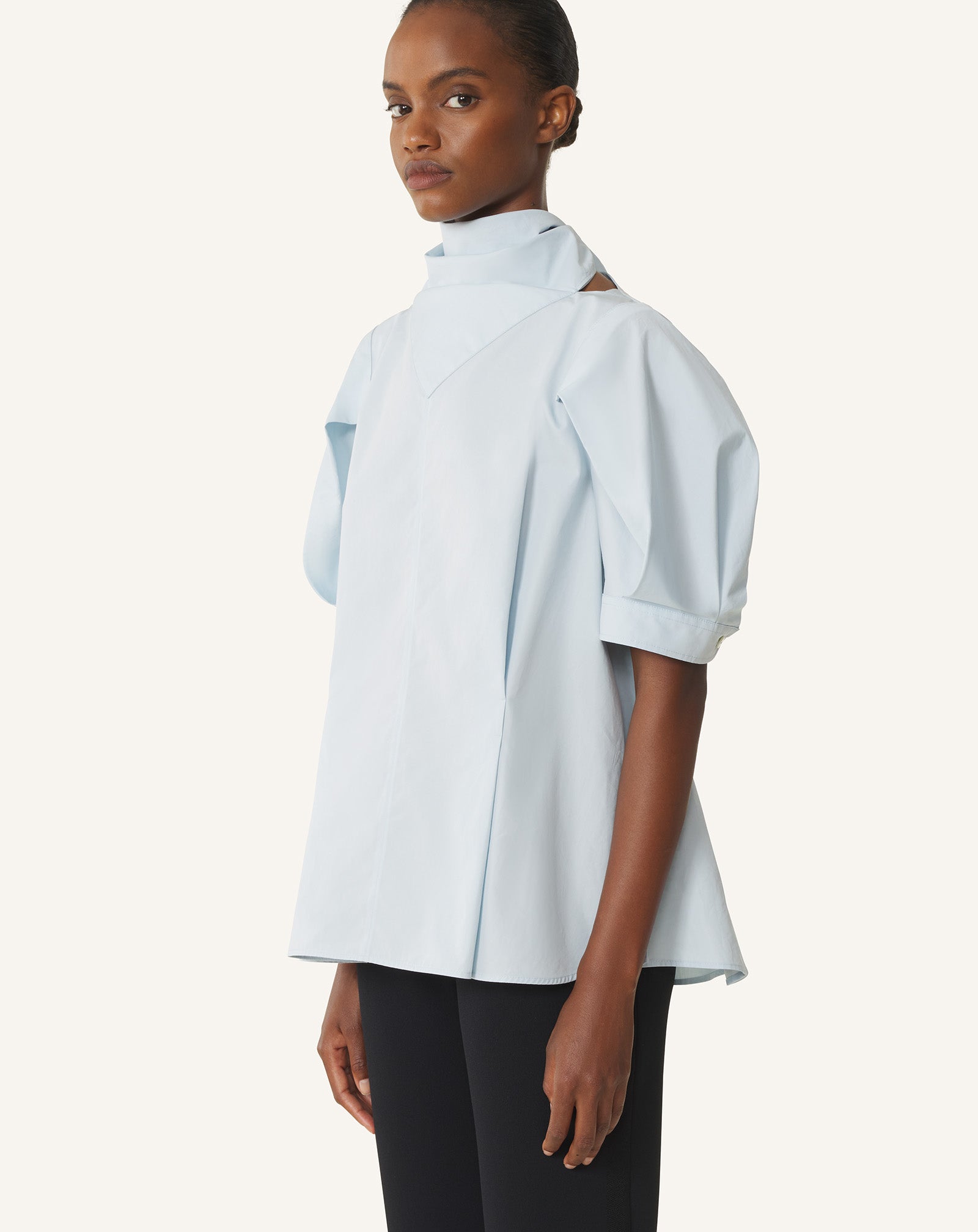 BLUE SCARF TOP IN COTTON POPLIN