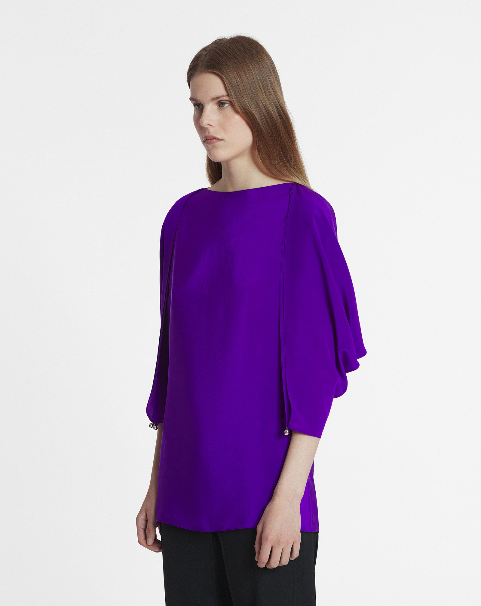 SILK TOP WITH OPENWORK SLEEVES