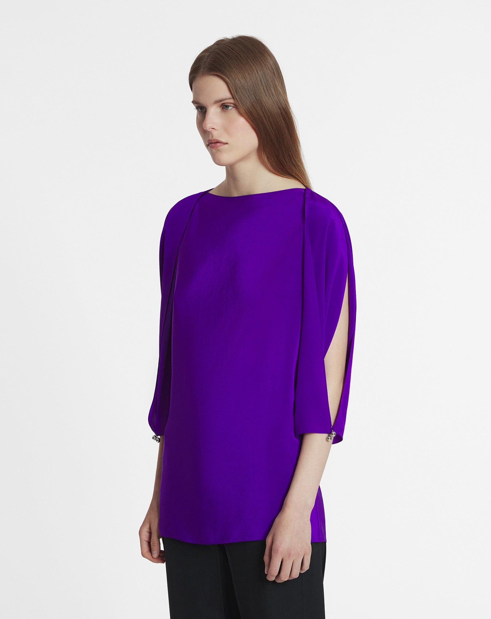 SILK TOP WITH OPENWORK SLEEVES