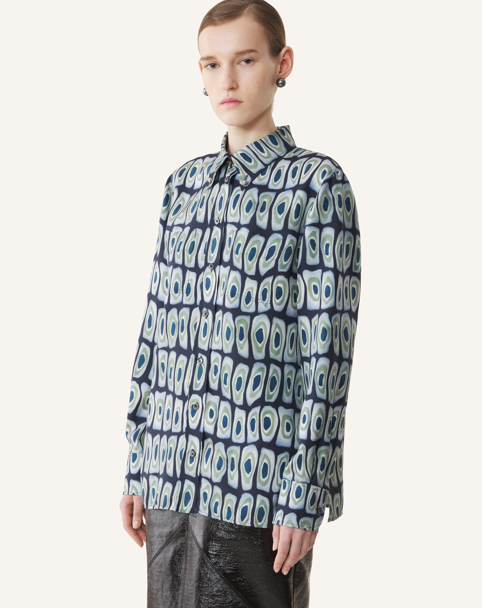GREEN CLASSIC PRINTED SHIRT IN SILK