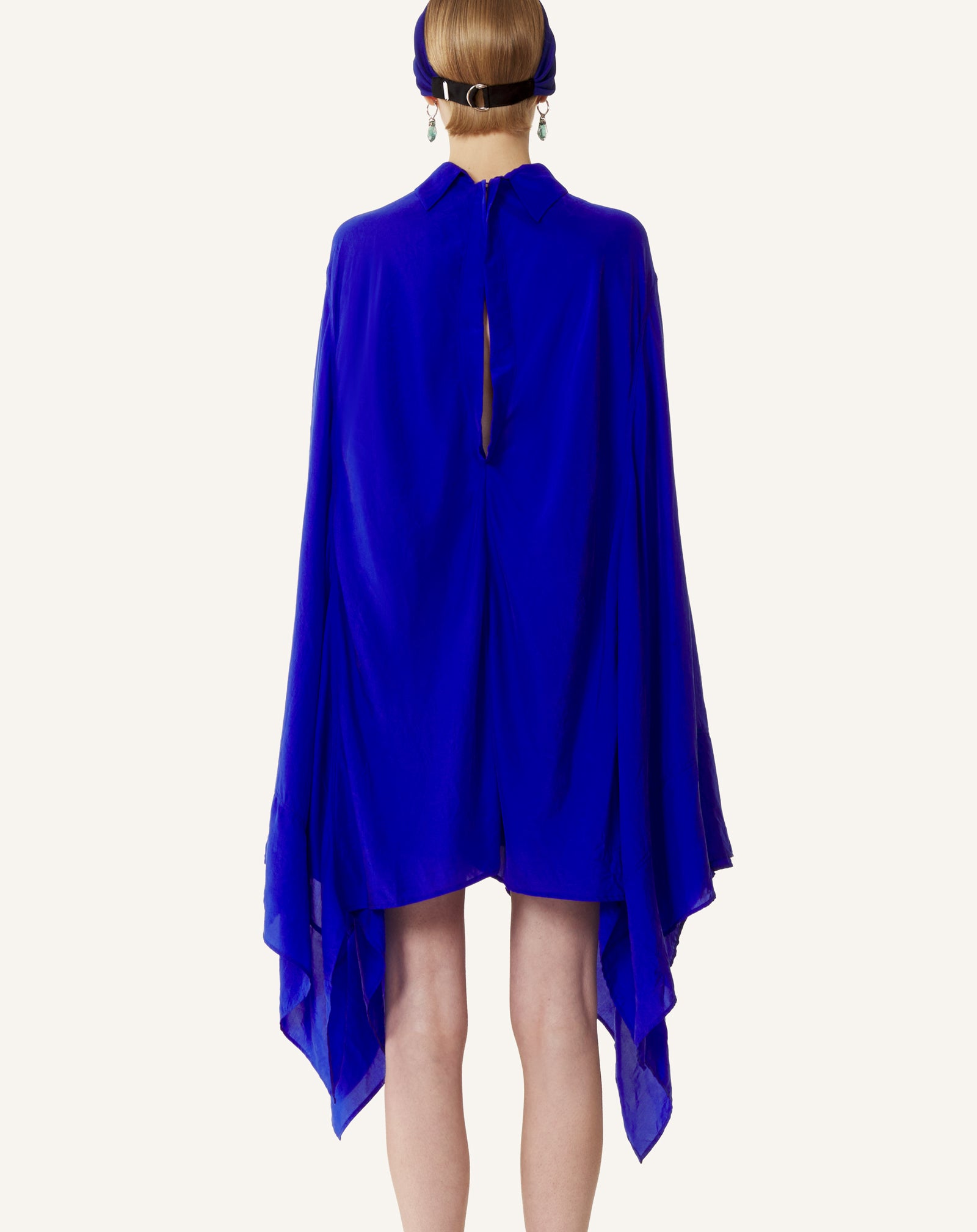 BLUE SILK LOOSE-FIT TOP