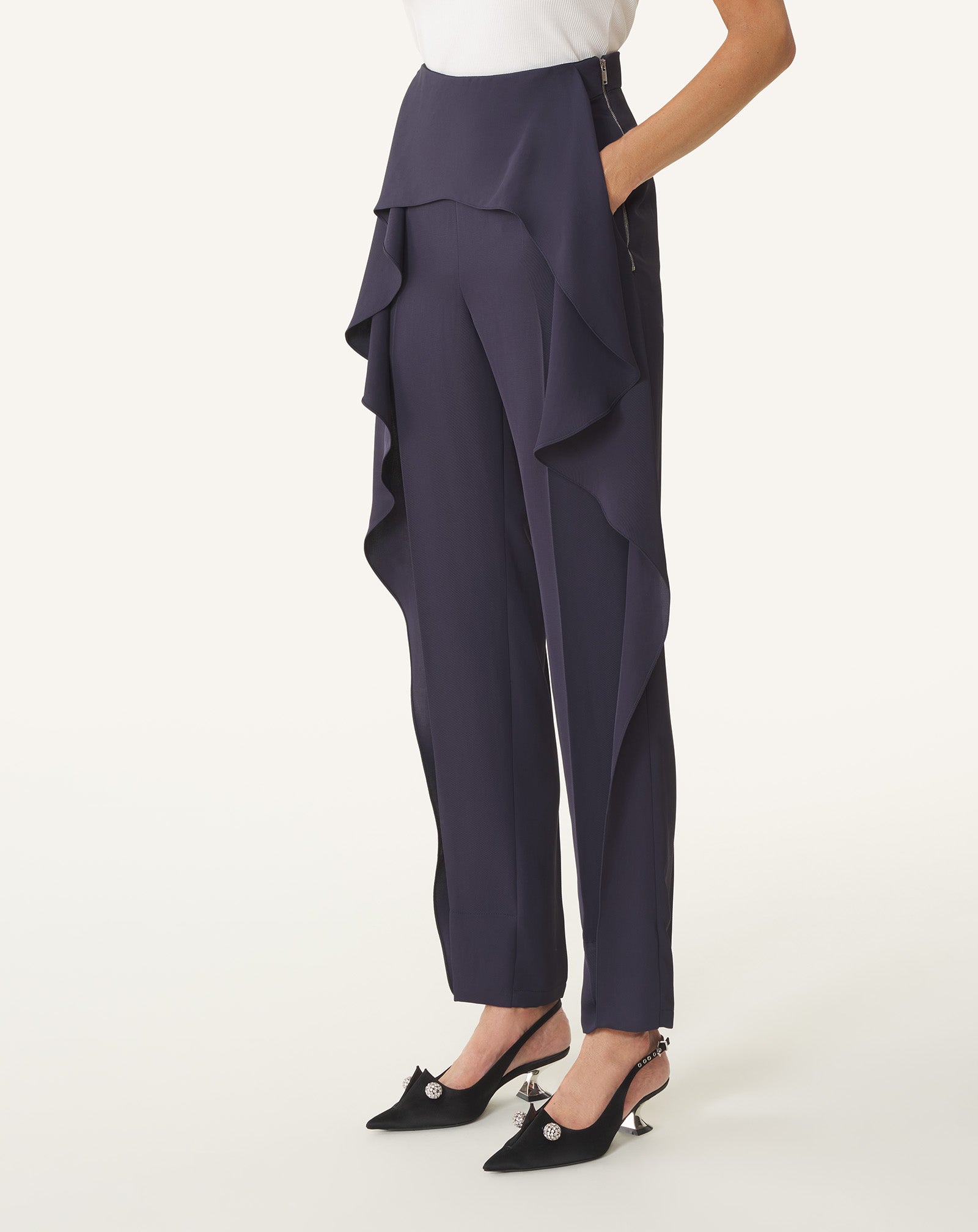 BLUE FRILLED TWILL PANTS