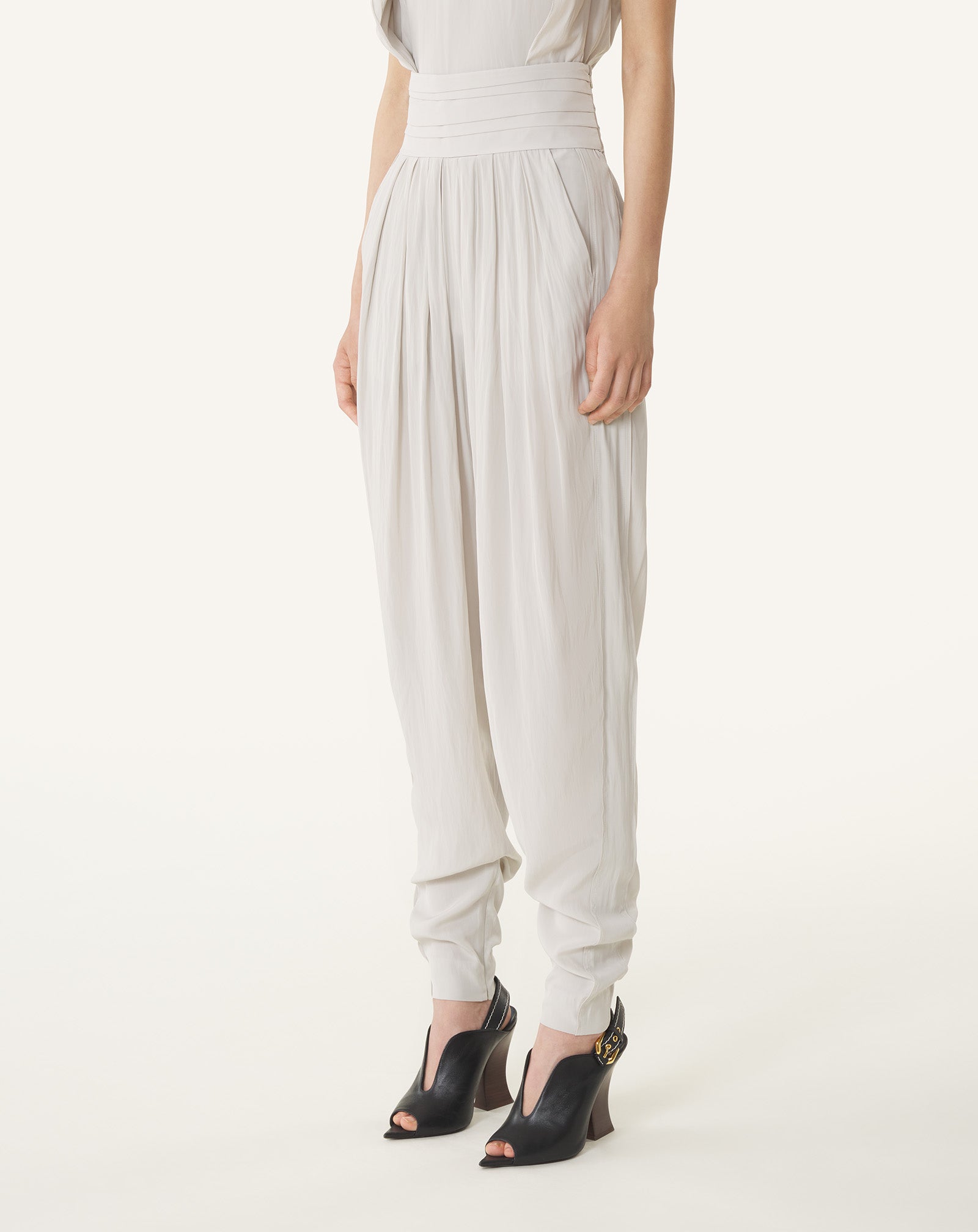 WHITE DRAPED CHARMEUSE PANTS