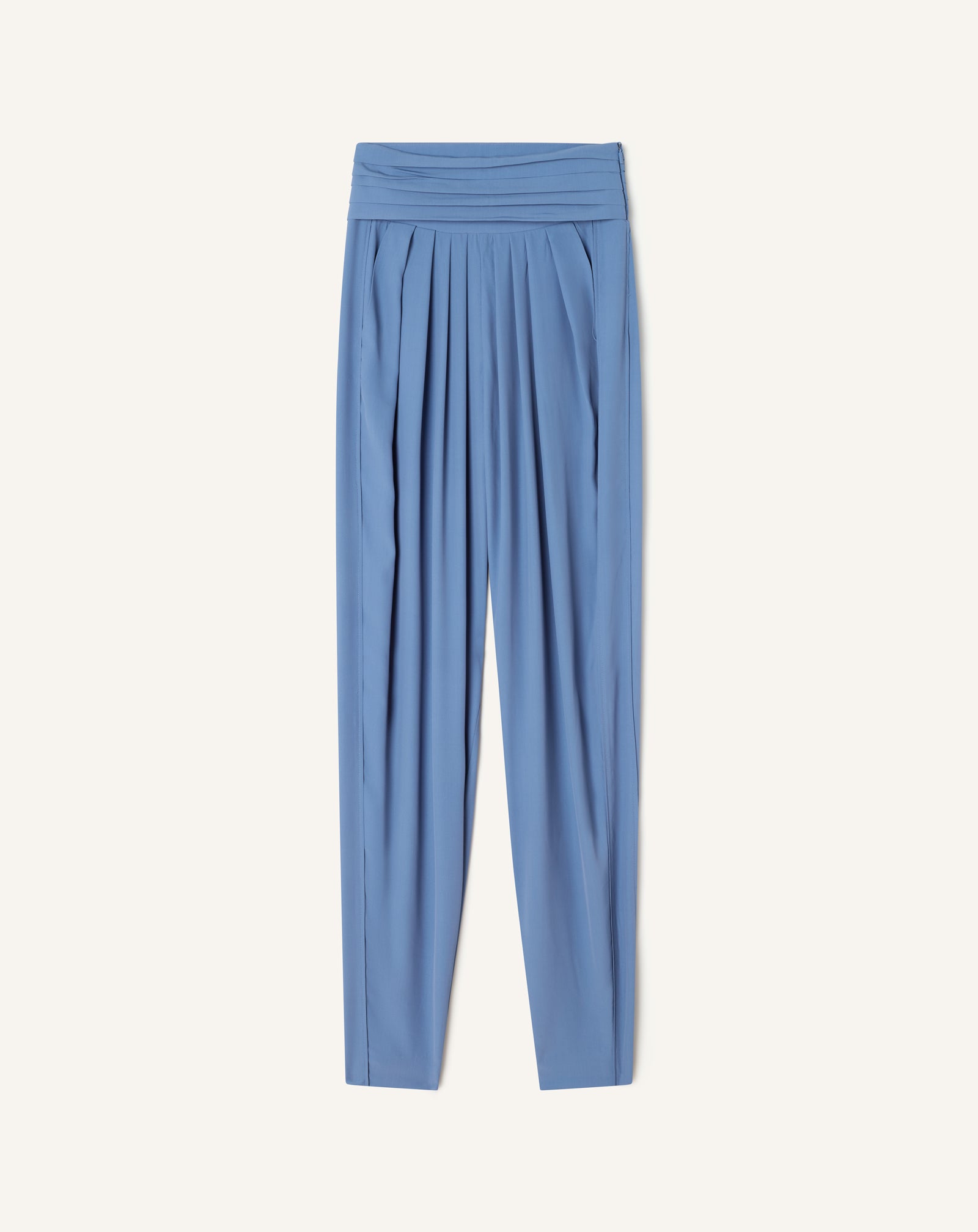BLUE DRAPED PANTS IN CREPE DE CHINE