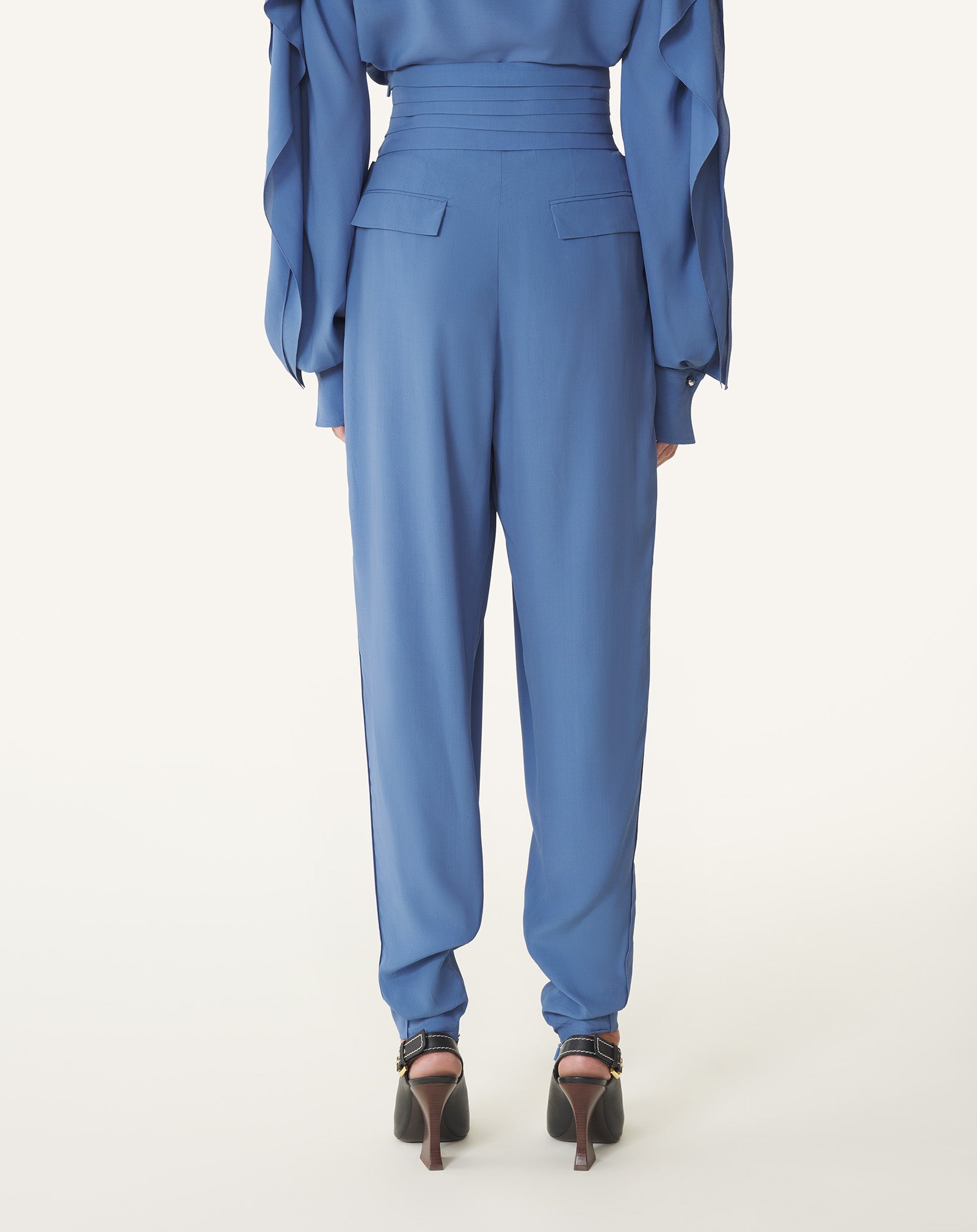 BLUE DRAPED PANTS IN CREPE DE CHINE
