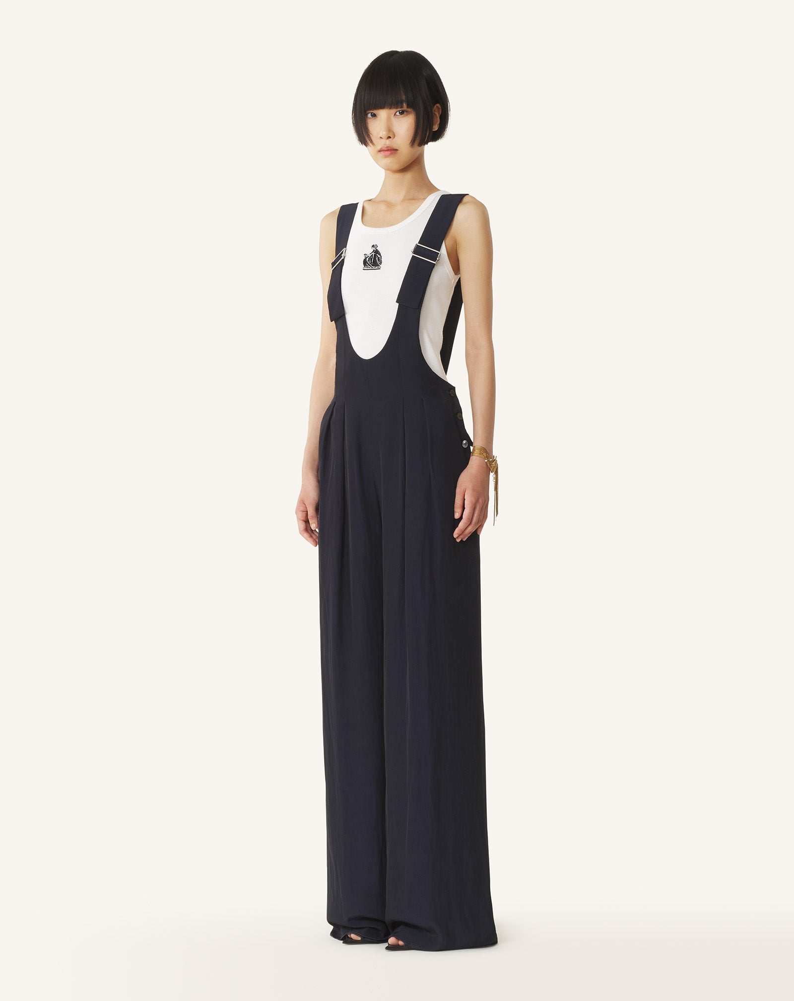 BLUE CHARMEUSE JUMPSUIT